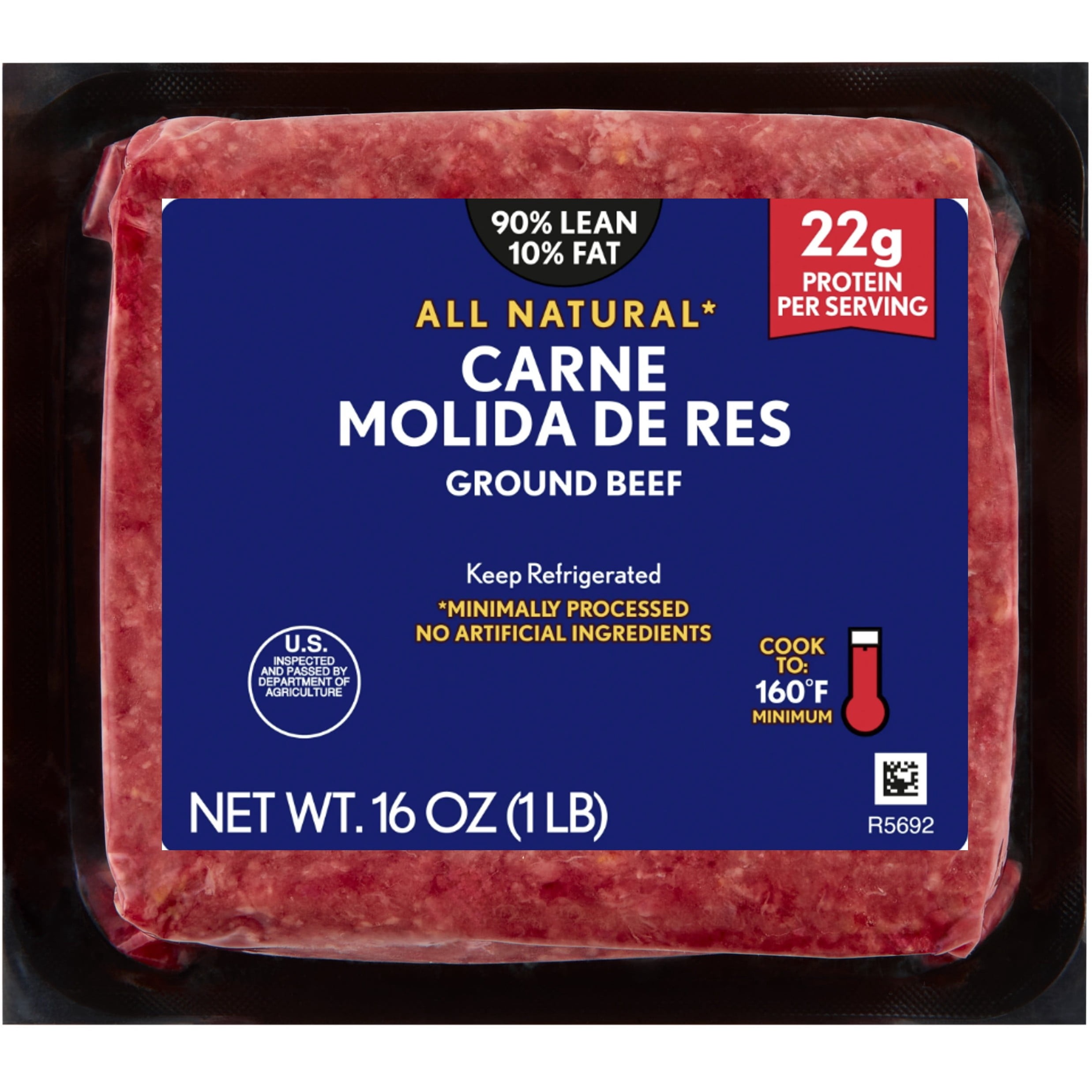 Ground Beef All Natural 90% Lean 10% Fat 1 lb Vacuum Sealed
