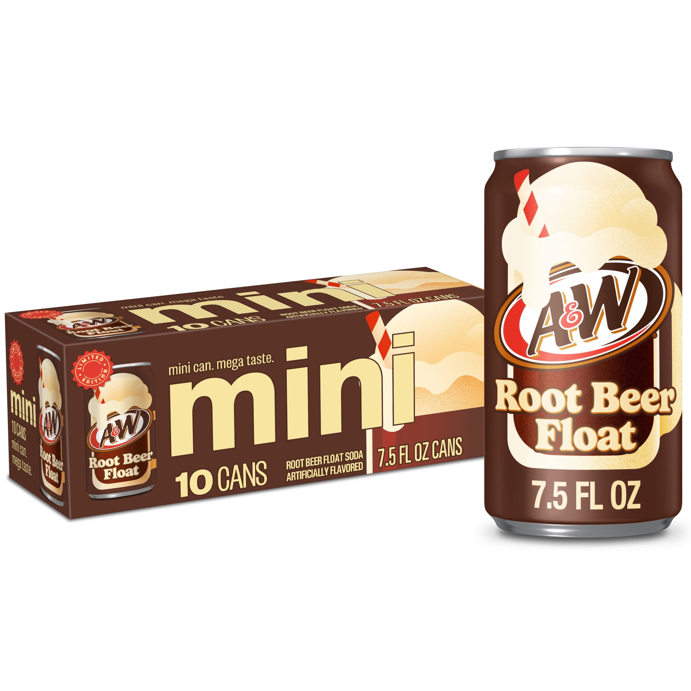 A&W Root Beer Float Soda Pop, 7.5 fl oz, 10 Pack Cans