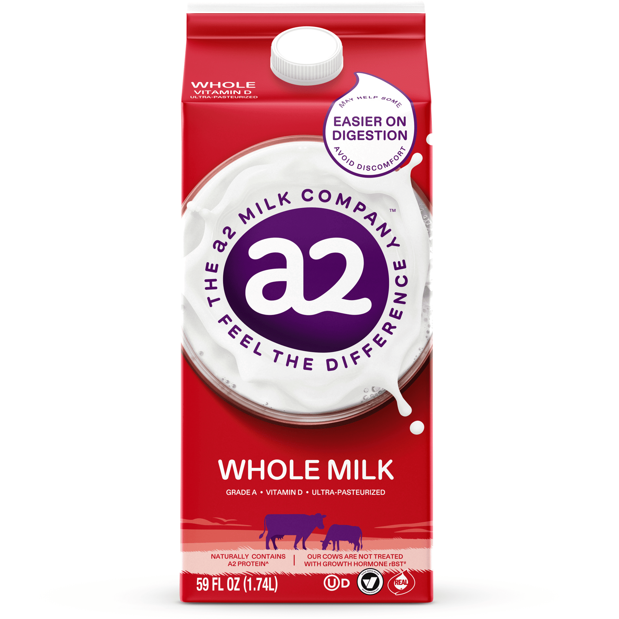 a2 Milk Vitamin D Whole Milk, 59 oz