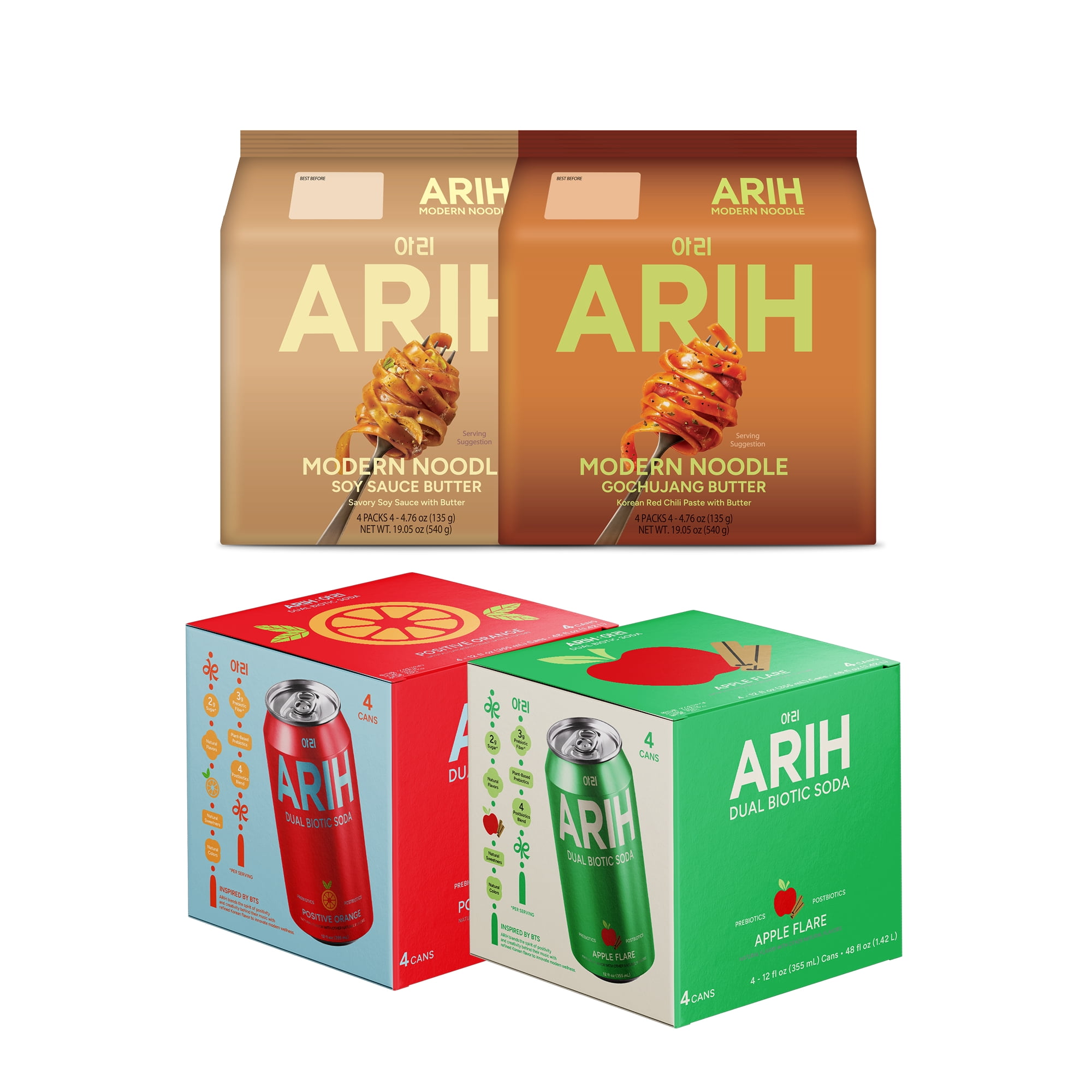 ARIH Butter Lover Bundle, Western-Korean Fusion Soupless Noodles and Dual Biotic Soda