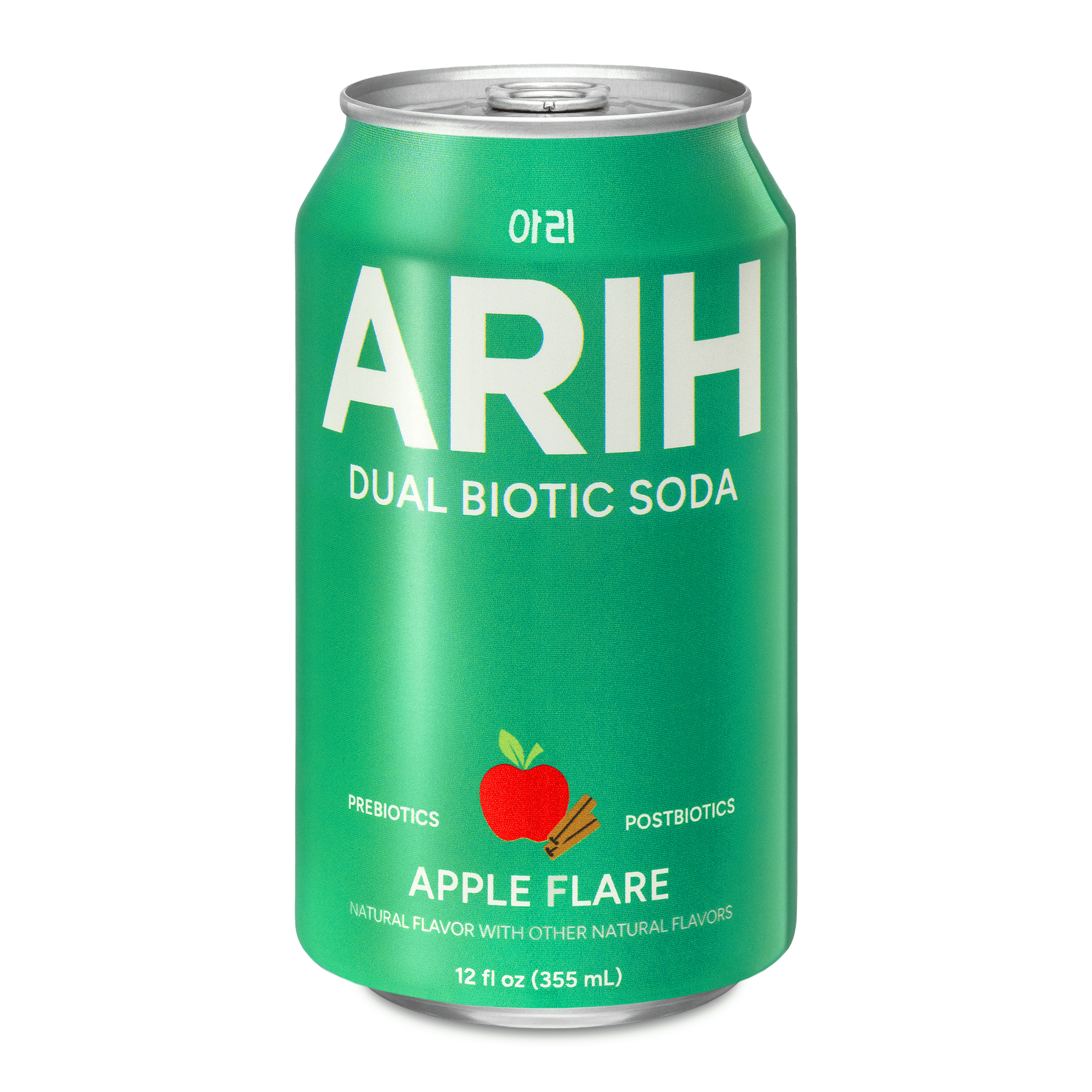 ARIH Dual Biotic Soda, Functional Prebiotic and Postbiotic Soda, Low Sugar, Apple Flare, 12 fl oz