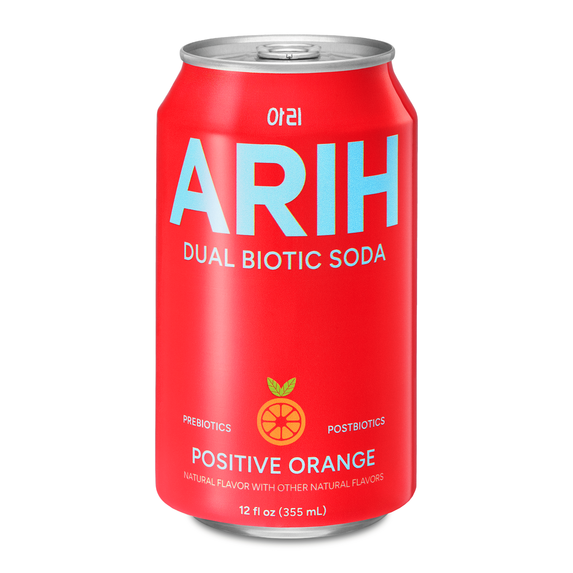 ARIH Dual Biotic Soda, Functional Prebiotic and Postbiotic Soda, Low Sugar, Positive Orange, 12 fl oz