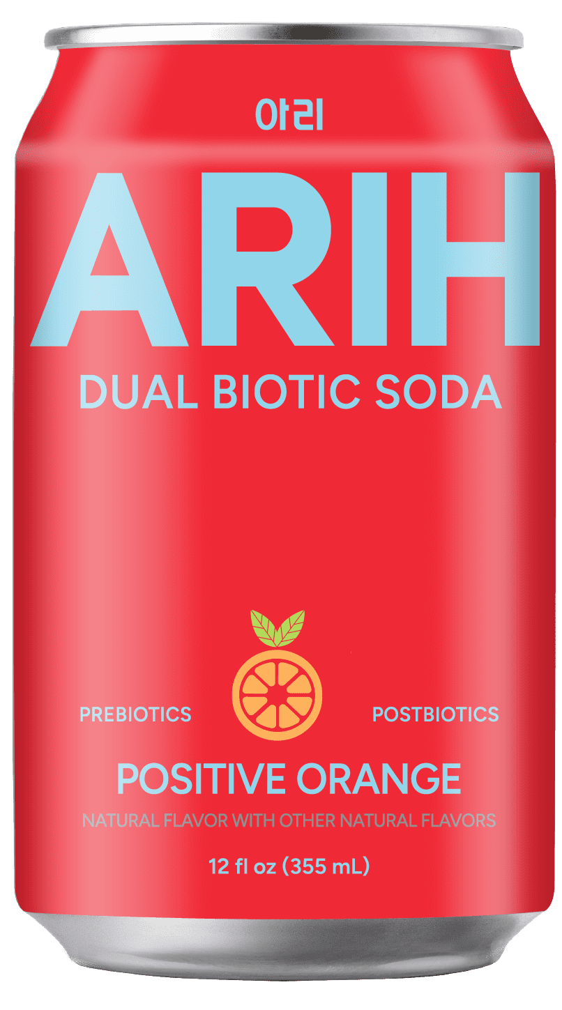 ARIH Dual Biotic Soda, Functional Prebiotic and Postbiotic Soda, Low Sugar, Positive Orange, 12 fl oz