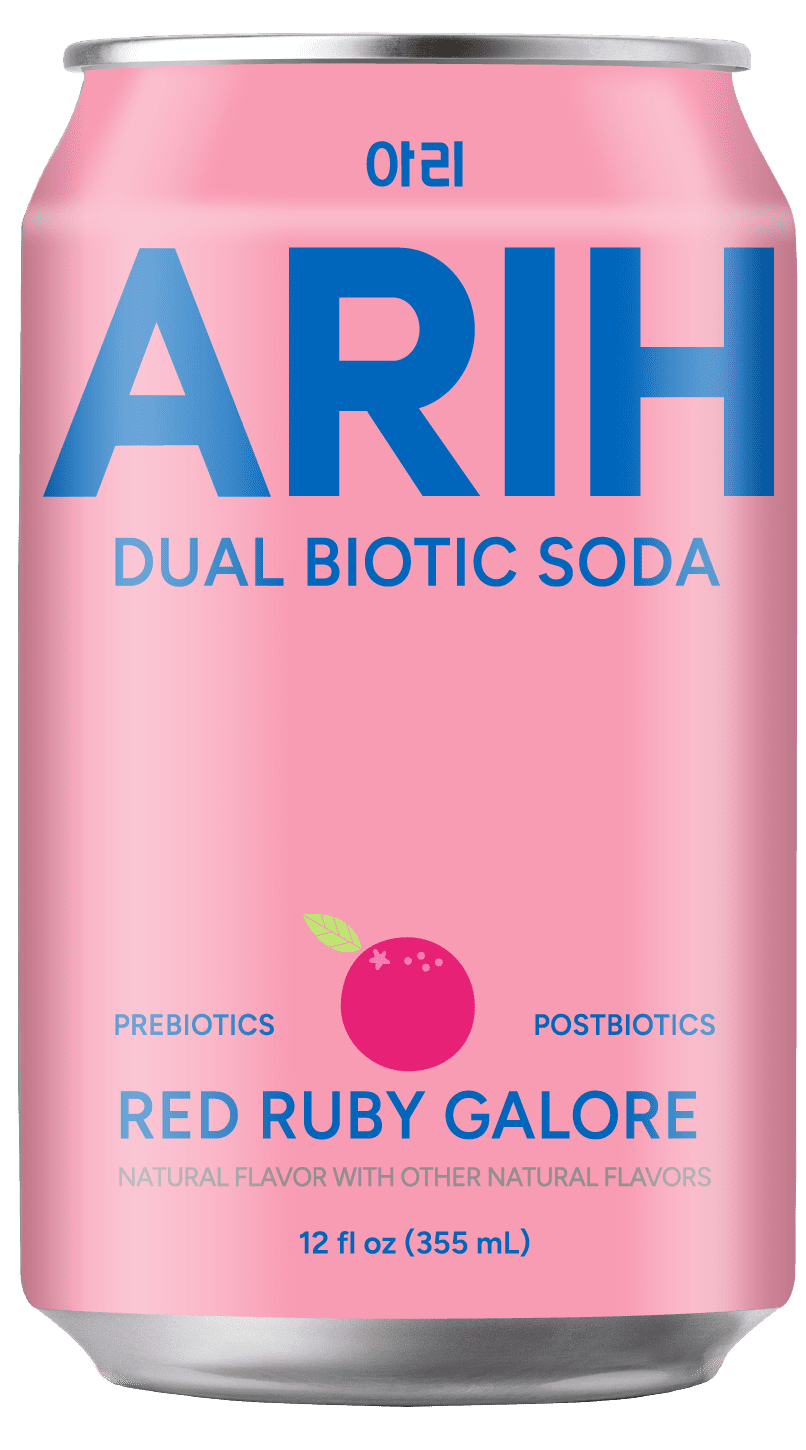 ARIH Dual Biotic Soda, Functional Prebiotic and Postbiotic Soda, Low Sugar, Red Ruby Galore, 12 fl oz