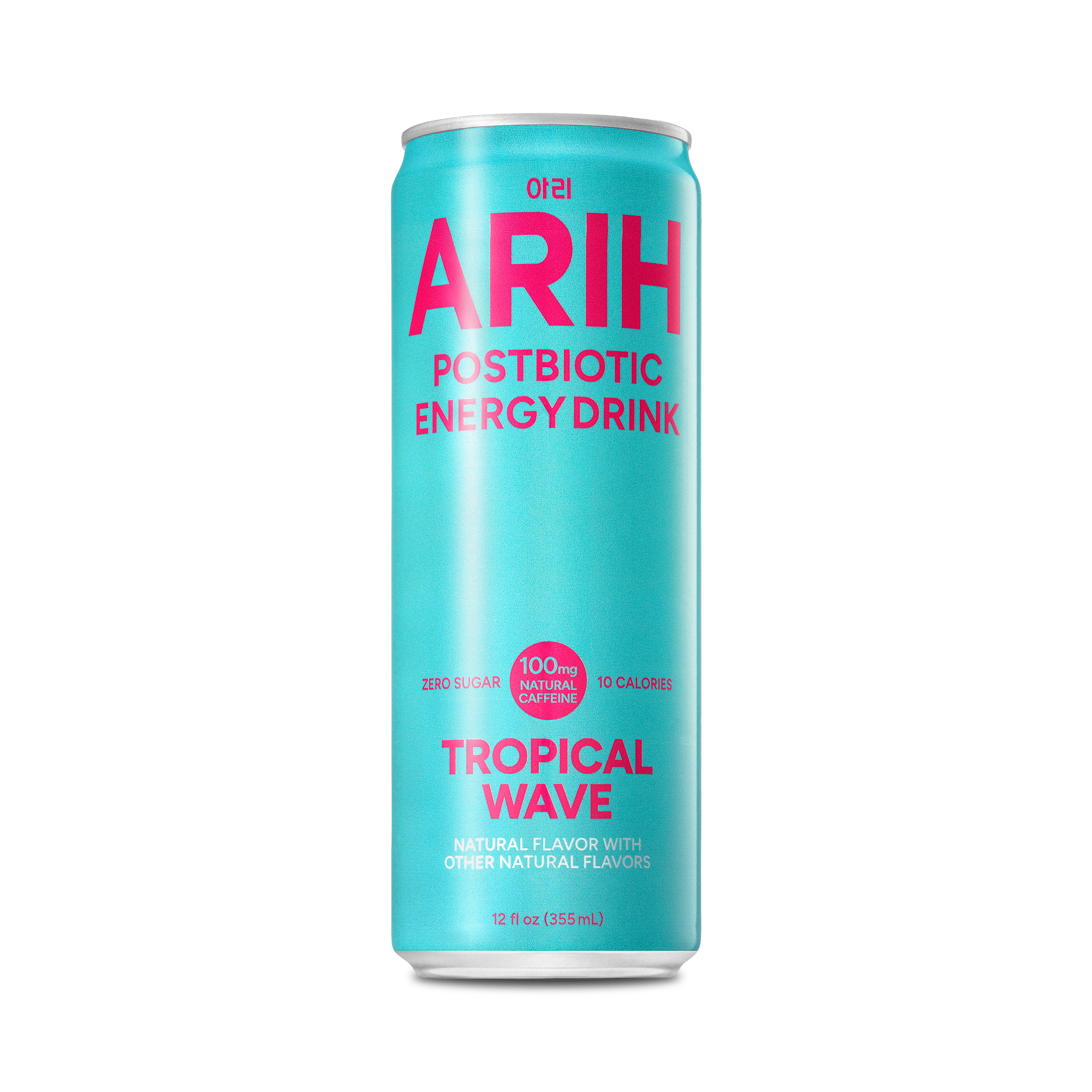 ARIH Postbiotic Energy Drink, Zero Sugar, 100mg Natural Caffeine, Tropical Wave, 12 fl oz