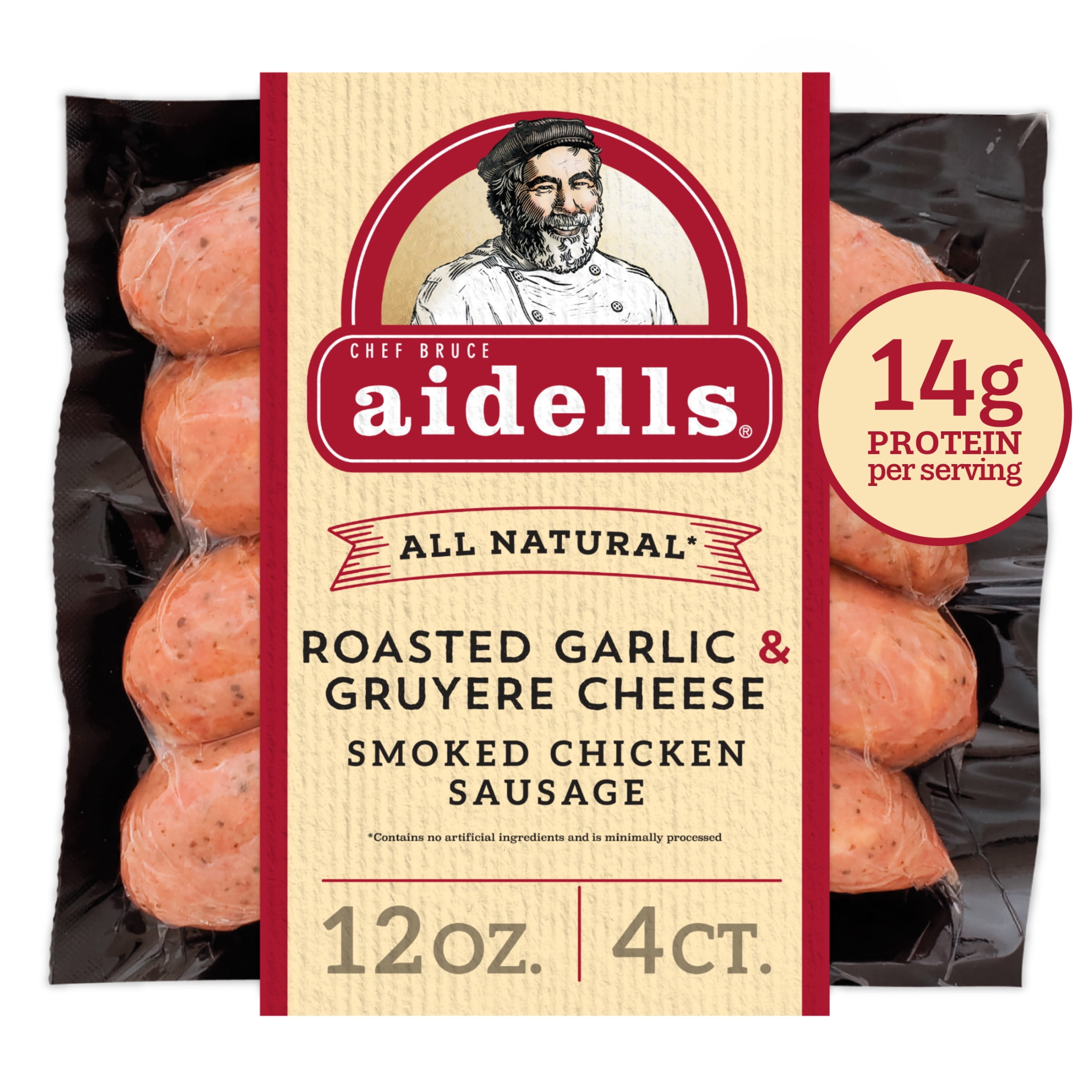 Aidells All Natural Roasted Garlic & Gruyere Cheese Smoked Chicken Sausage Links, 12 oz, 4 Count