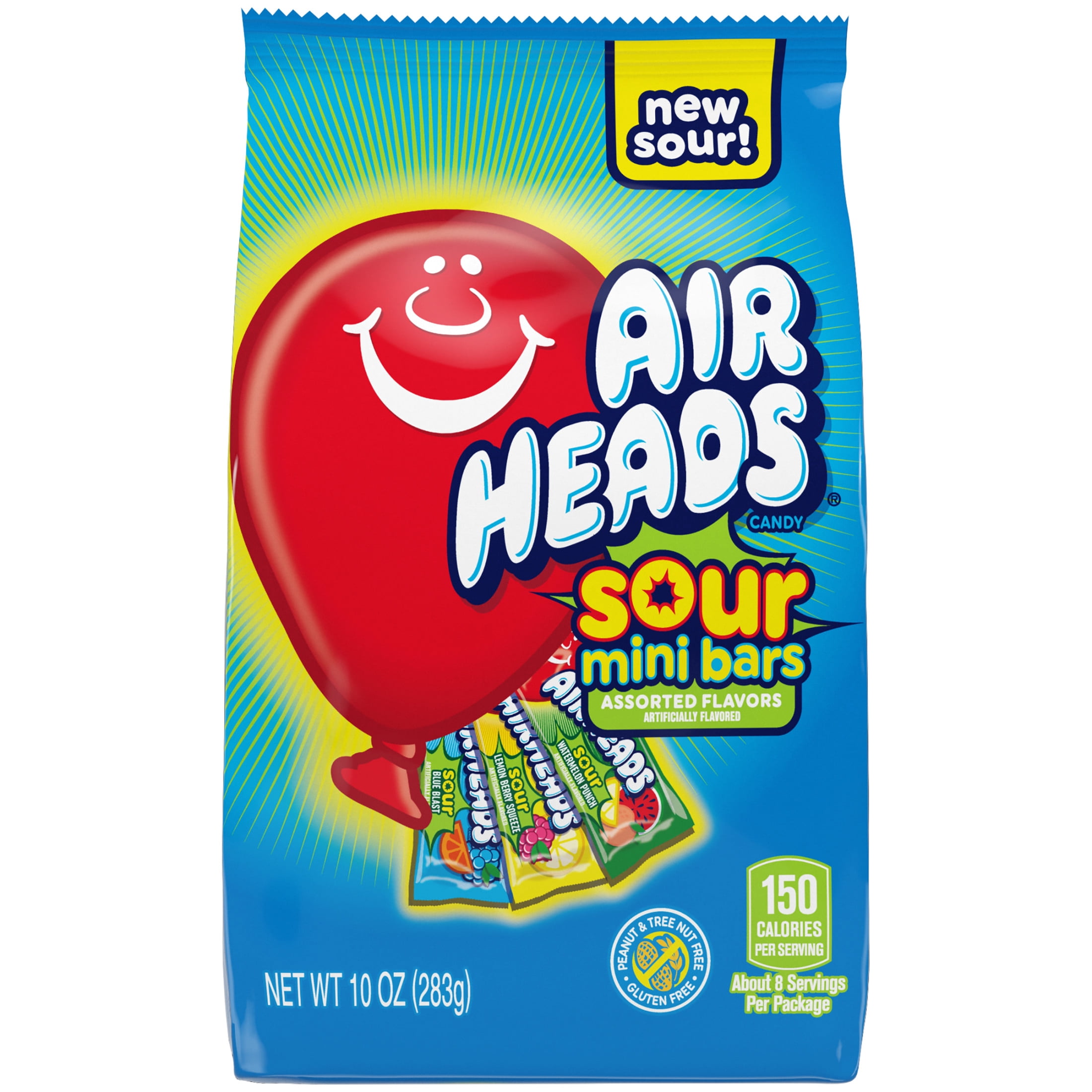 Airheads Candy Variety Bag, Individually Wrapped Assorted Fruit Sour Mini Bars, Nut Free, 10 oz