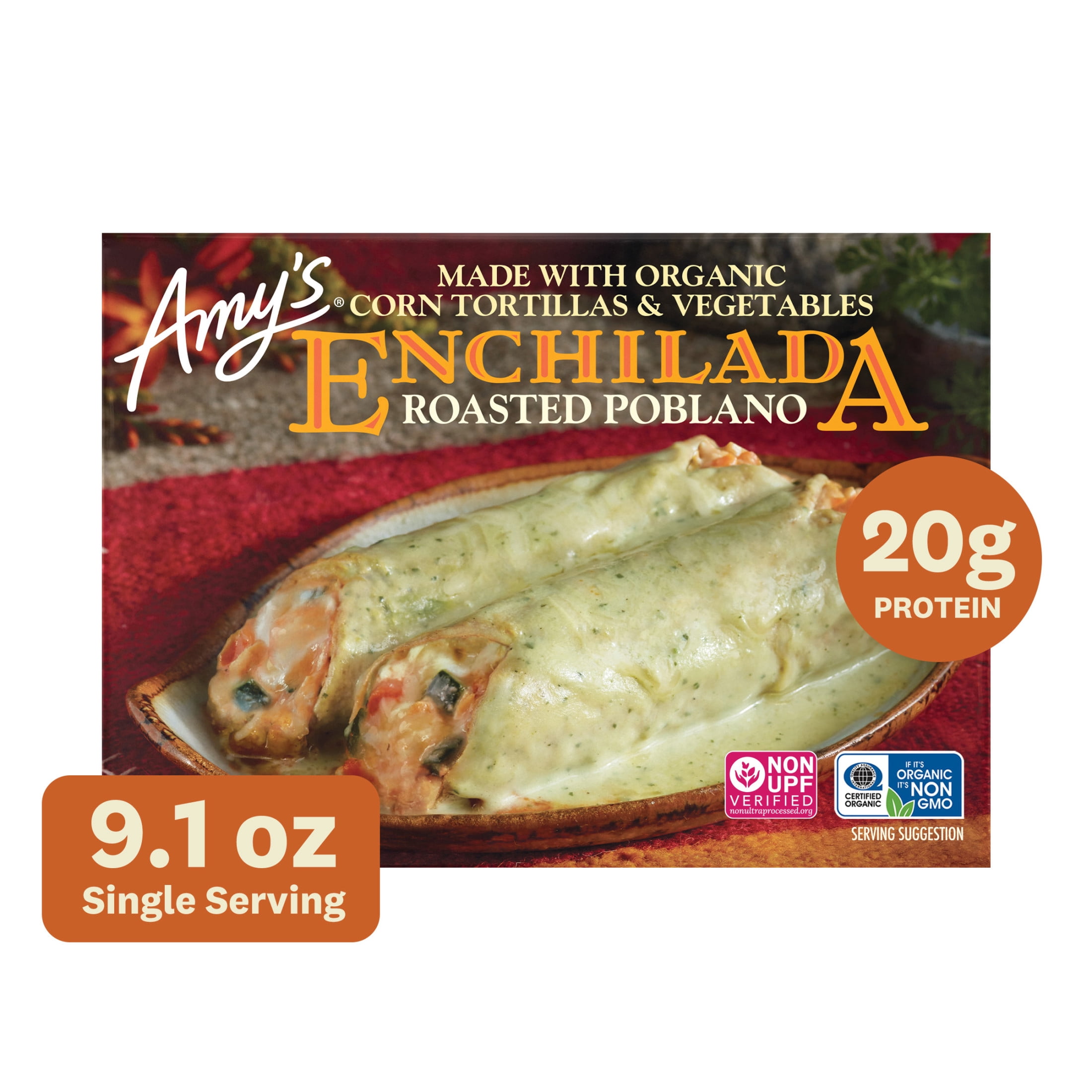 Amy's Frozen Meal, Roasted Poblano Enchilada, Gluten Free Microwave Meal, 9.1 oz