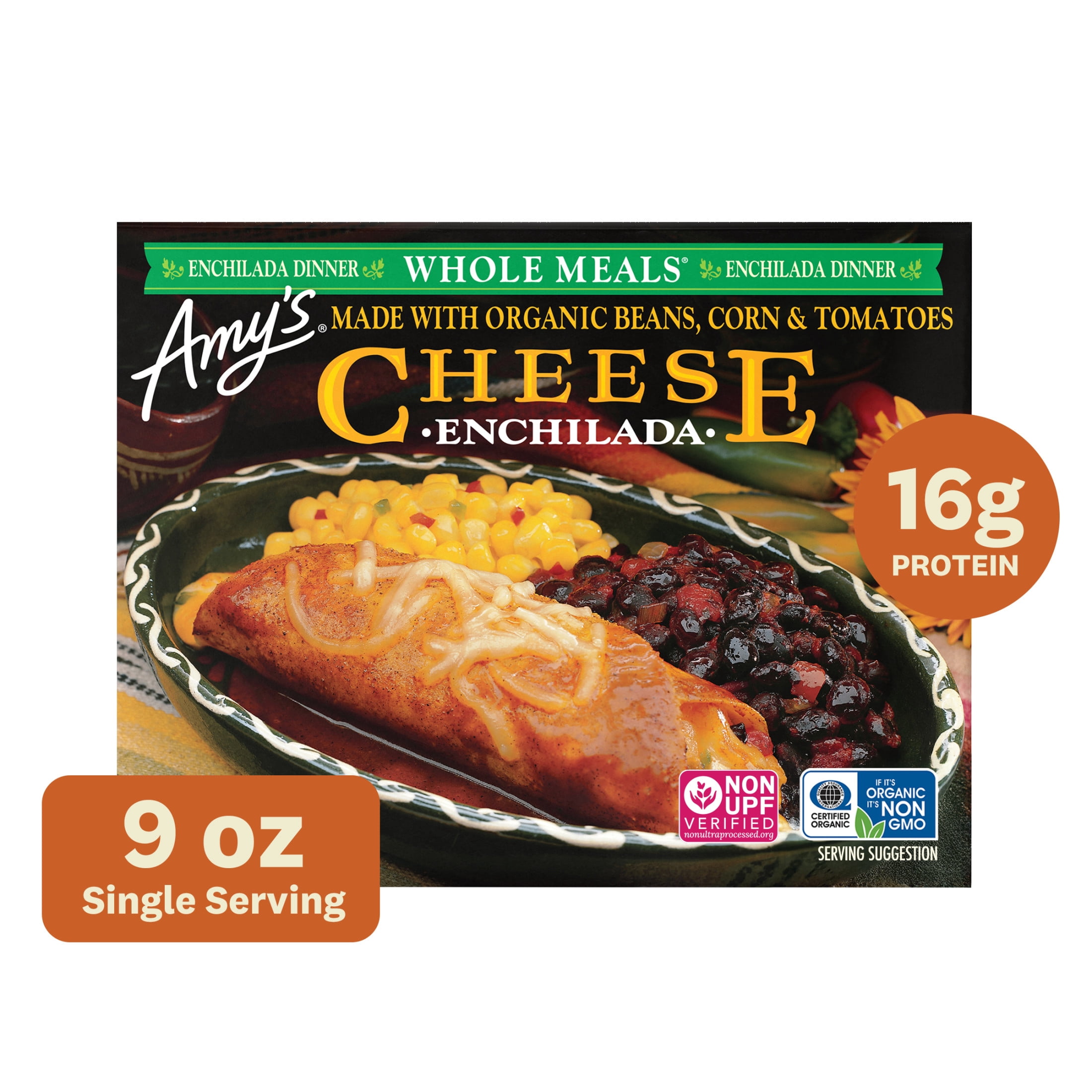 Amy's Frozen Meals, Cheese Enchilada Whole Meal, Gluten Free Microwave Meal, 9 oz