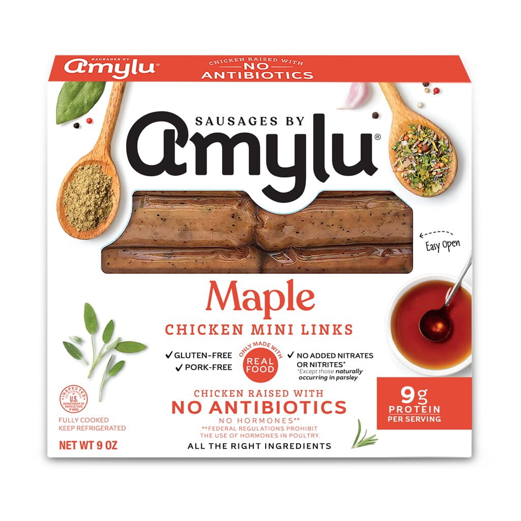 Amylu Foods Maple Breakfast Chicken Mini Link Sausages, 9oz, Refrigerated