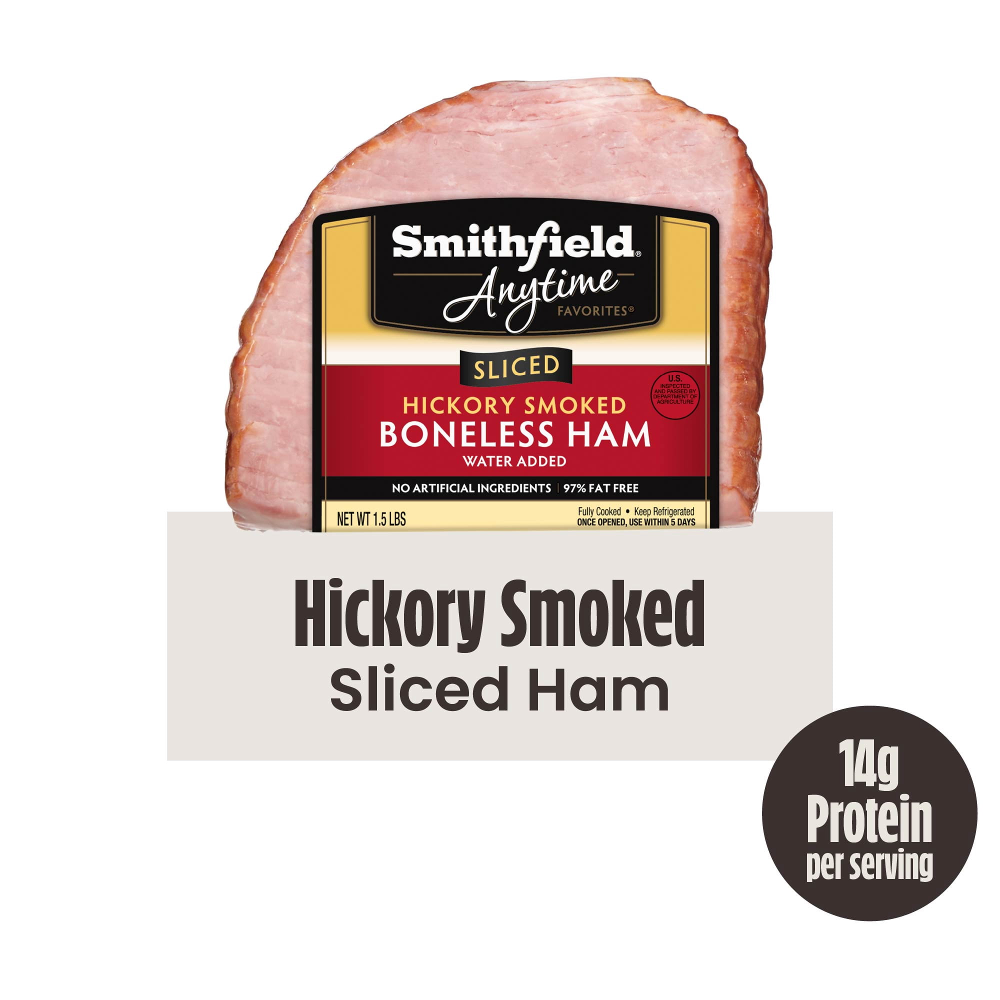 Smithfield Anytime Favorites Sliced Hickory Boneless Ham, 1.5 Pounds, 14g of Protein per Serving