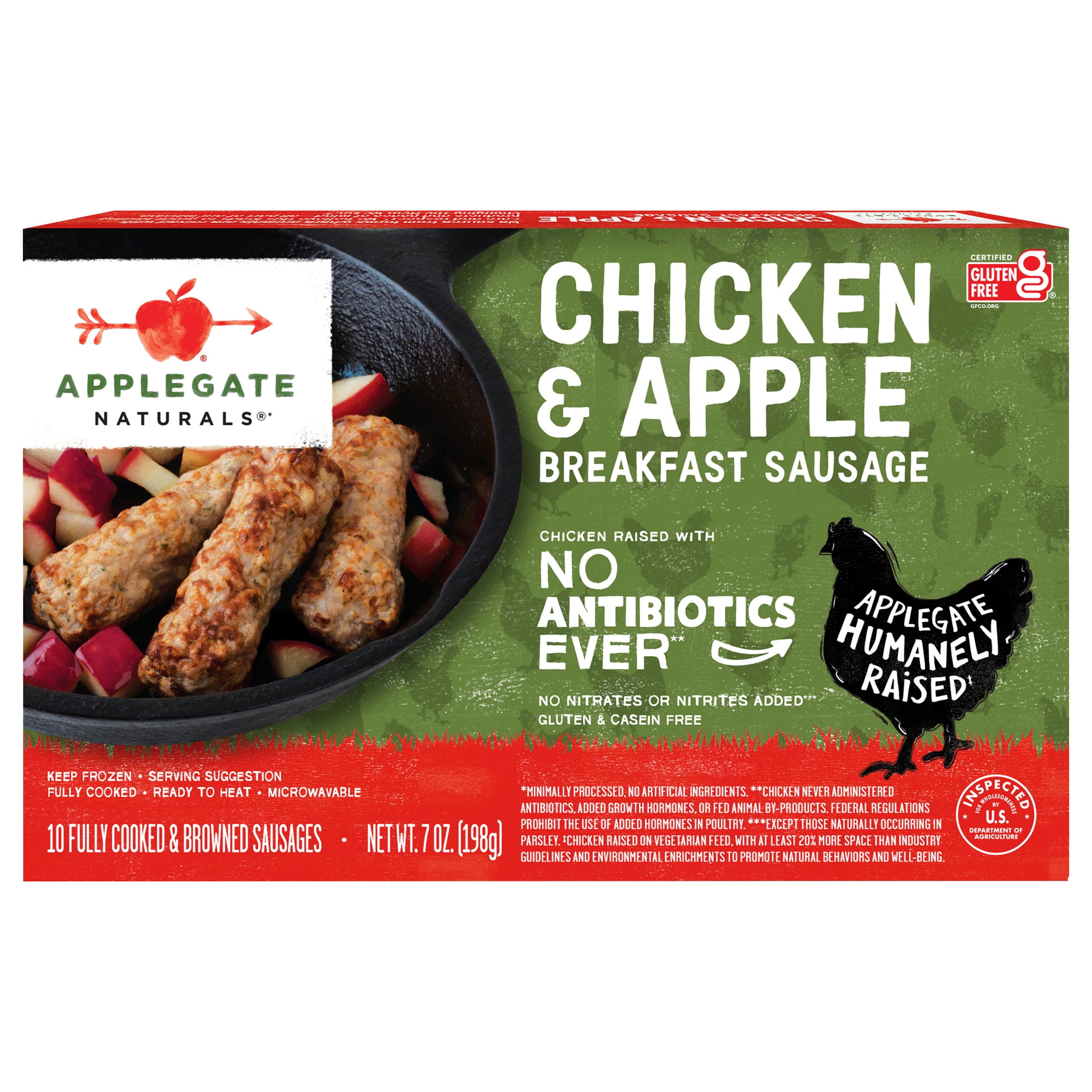 Applegate Naturals Chicken & Apple Breakfast Sausage Links, 7oz (Frozen)