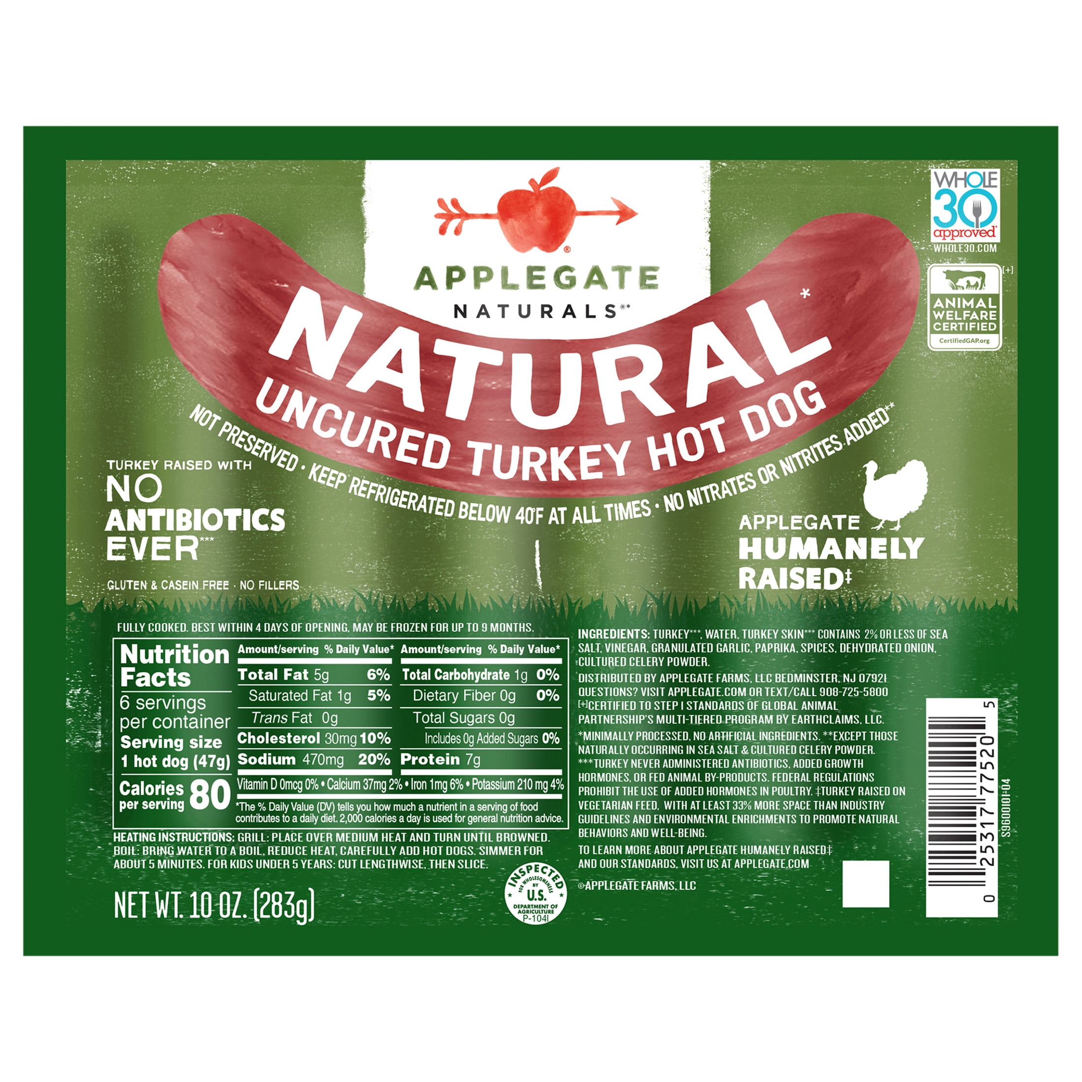 Applegate Naturals Uncured Turkey Hot Dog, 10oz