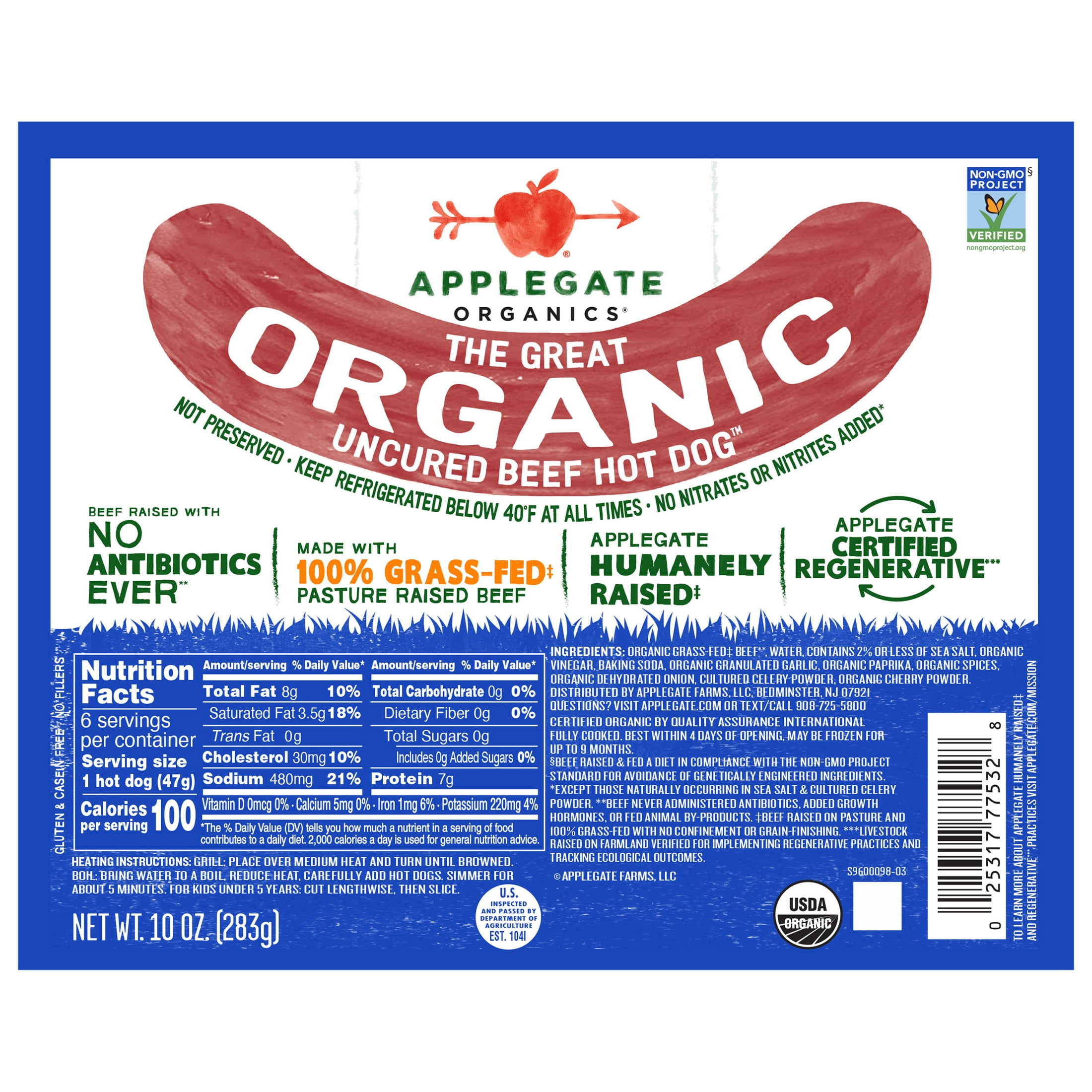 Applegate Great Organic Beef Hot Dog Uncured