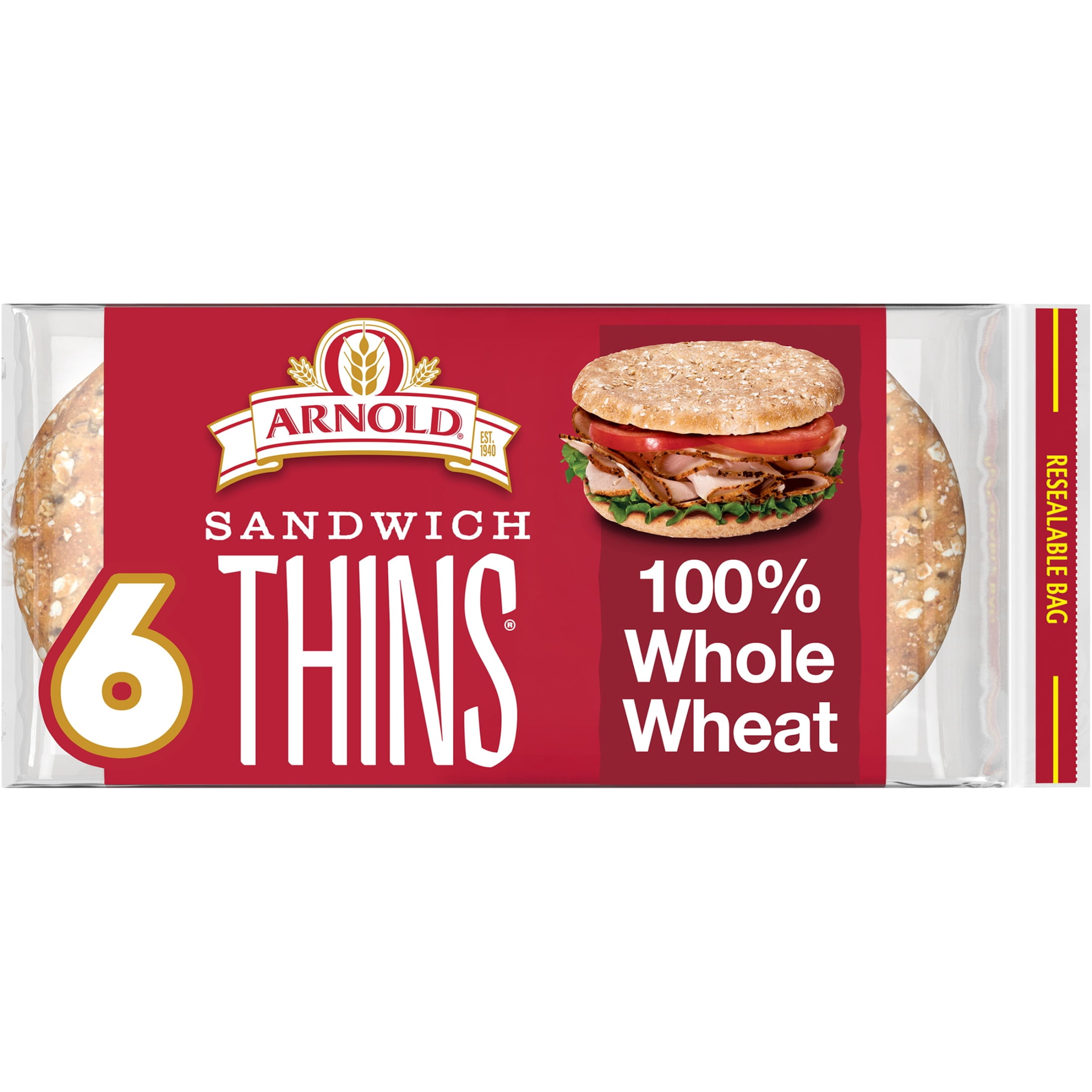 Arnold Sandwich Thins Whole Wheat Rolls, 6 count, 12 oz