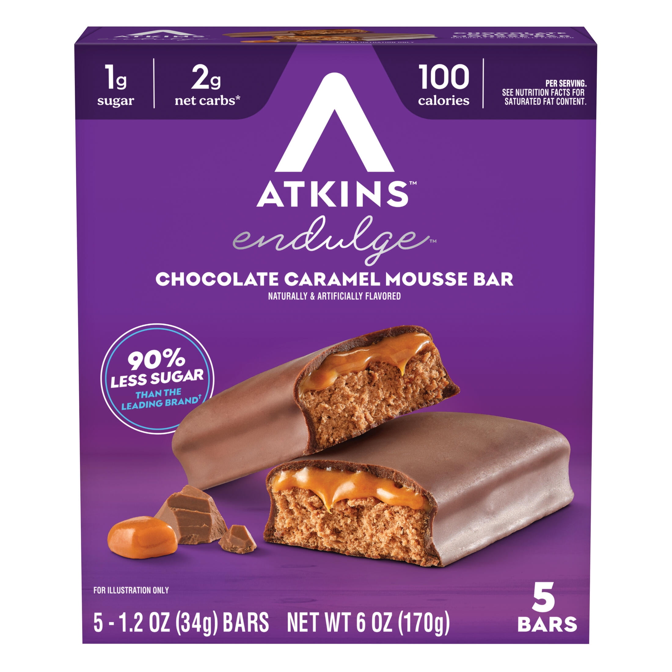 Atkins Endulge Treats, Chocolate Caramel Mousse Bar, Keto Friendly, 5 Count