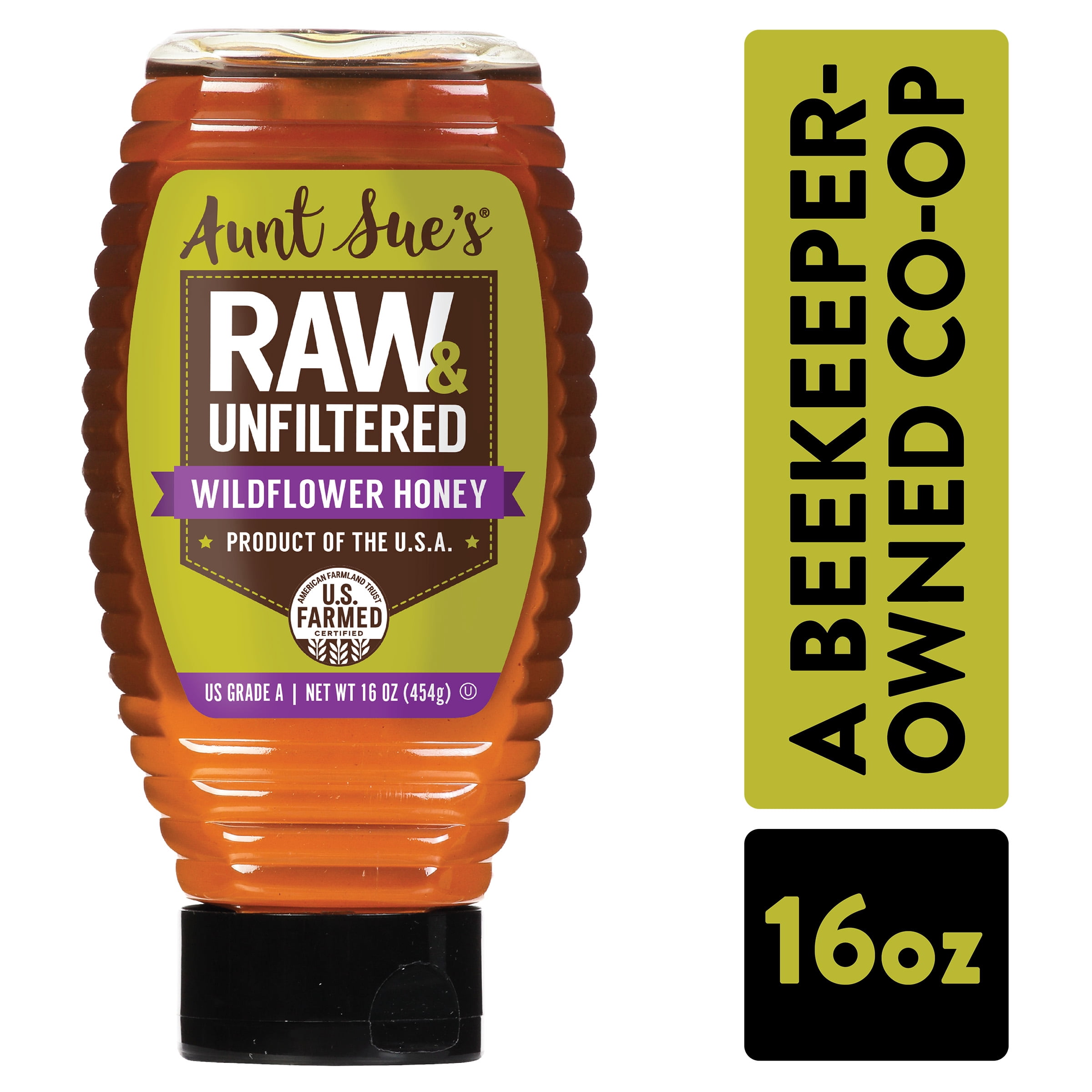 Aunt Sue's Raw and Unfiltered Wildflower Honey 16 oz- All USA Honey