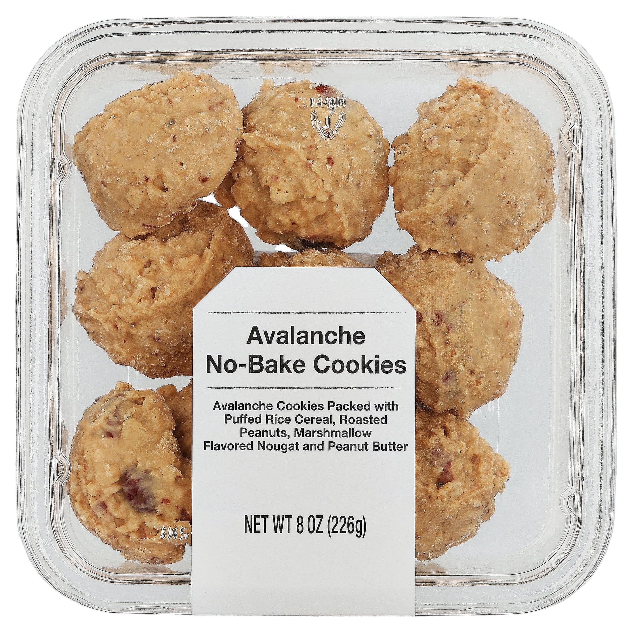 Avalanche No-Bake Cookies, Peanut Butter & Marshmallow Flavored Cookies with Puffed Rice and Roasted Peanuts, Ready-to-Eat Bakery Treat, Resealable Container, 8 oz