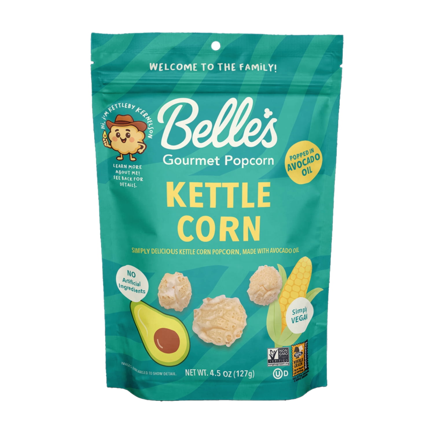 Belle's Gourmet Popcorn Kettle Corn Popped with Avocado Oil, 4.5 oz
