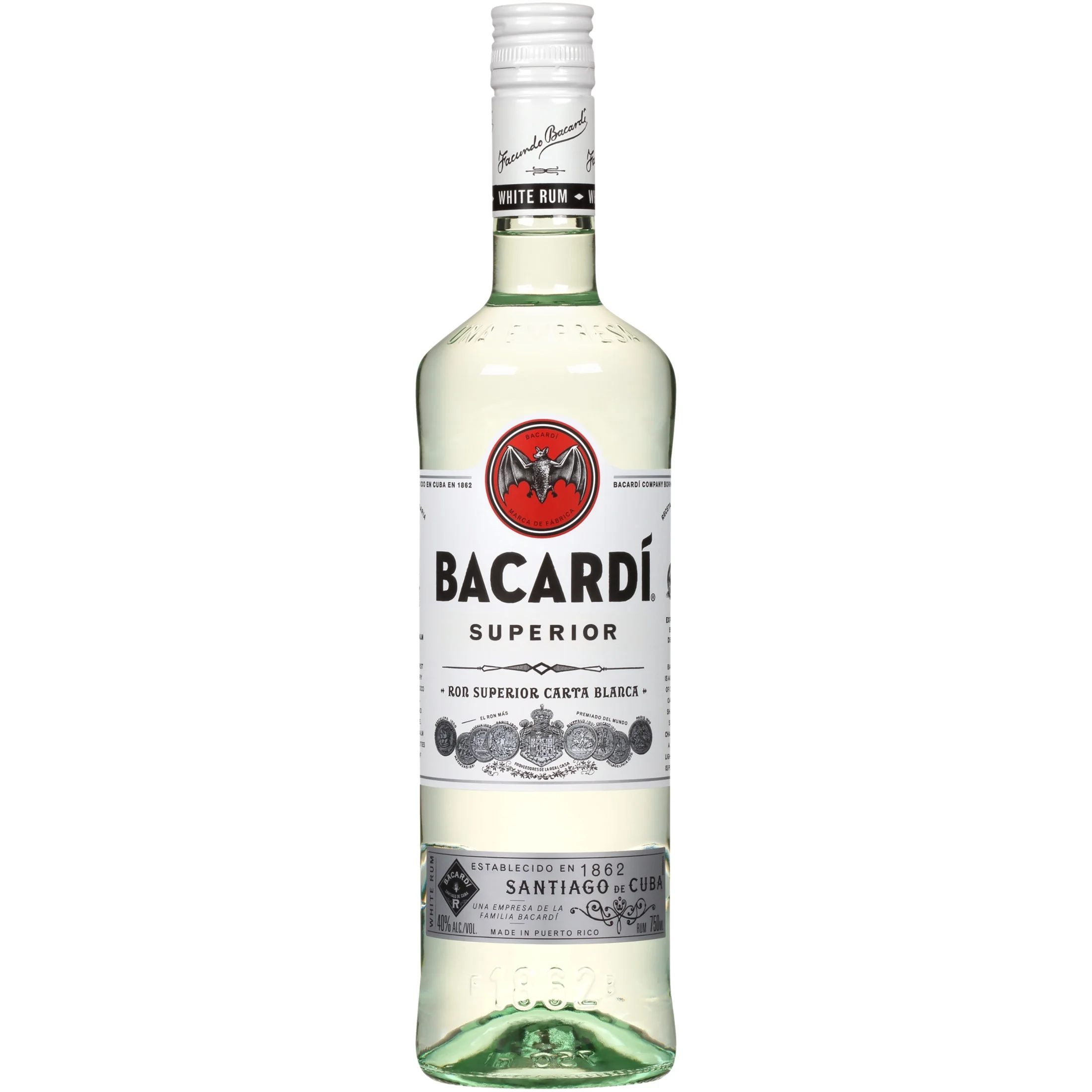 BACARDI Superior White Rum, Gluten Free, 750 mL Bottle, ABV 40%