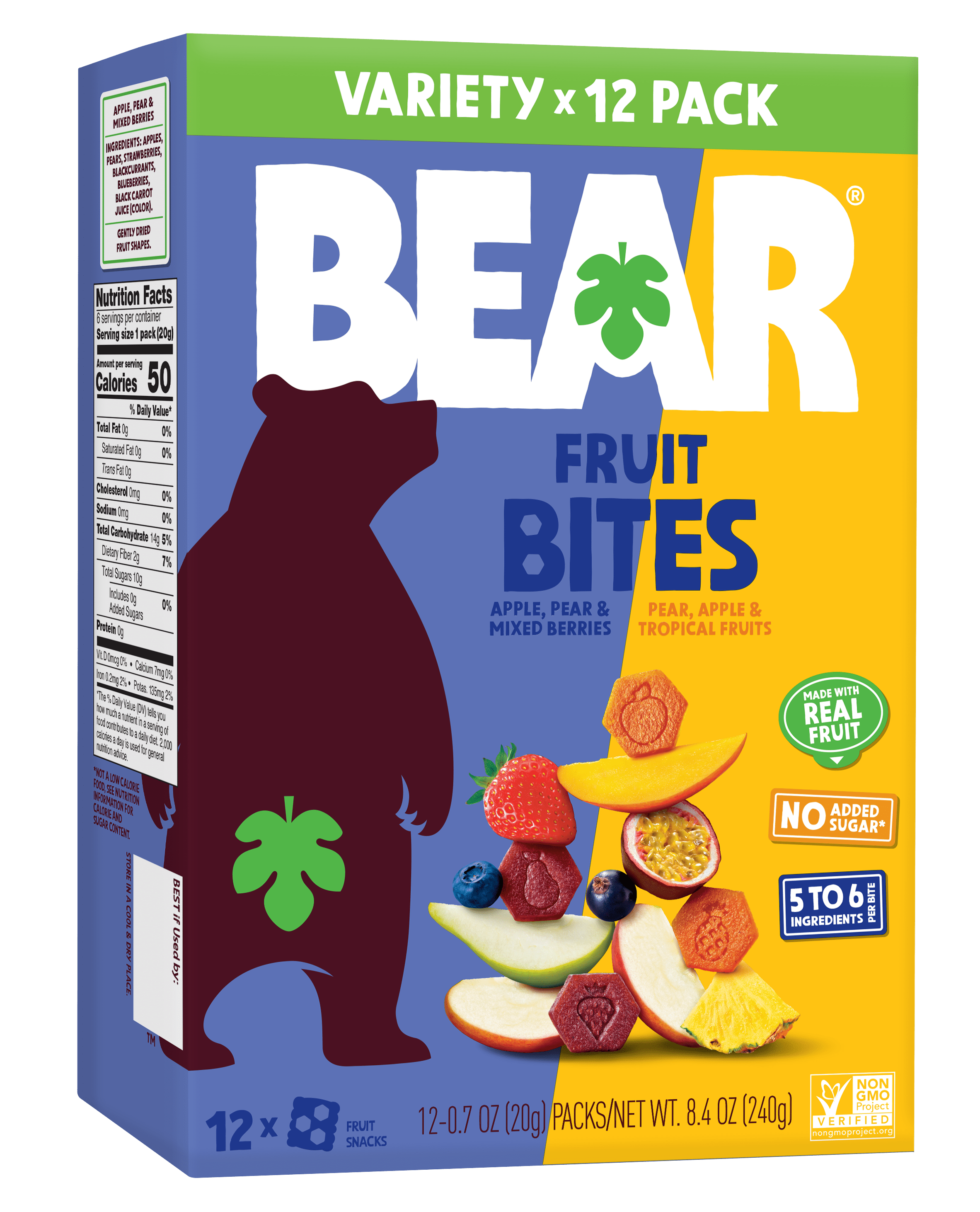 BEAR Fruit Bites Variety Pack Mixed Berries/Tropical, 8.4oz, 12 count