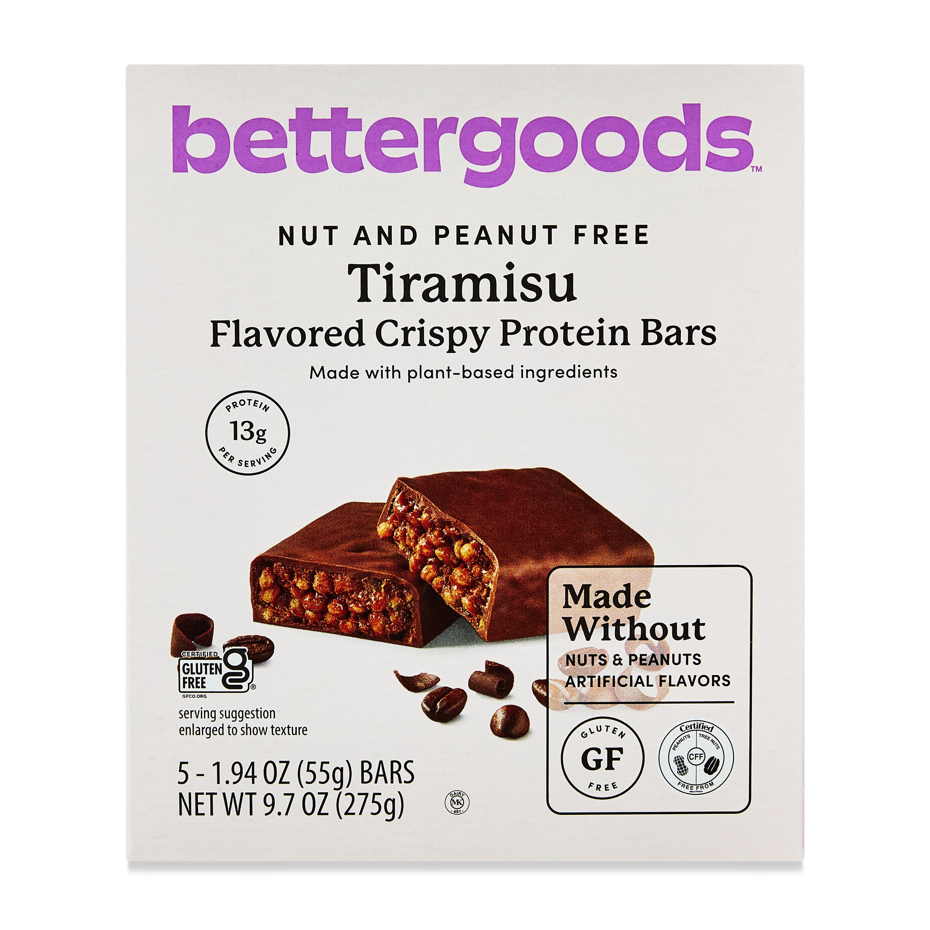 bettergoods Tiramisu Flavored Crispy Protein Bars, 9.7 oz, 5 Count