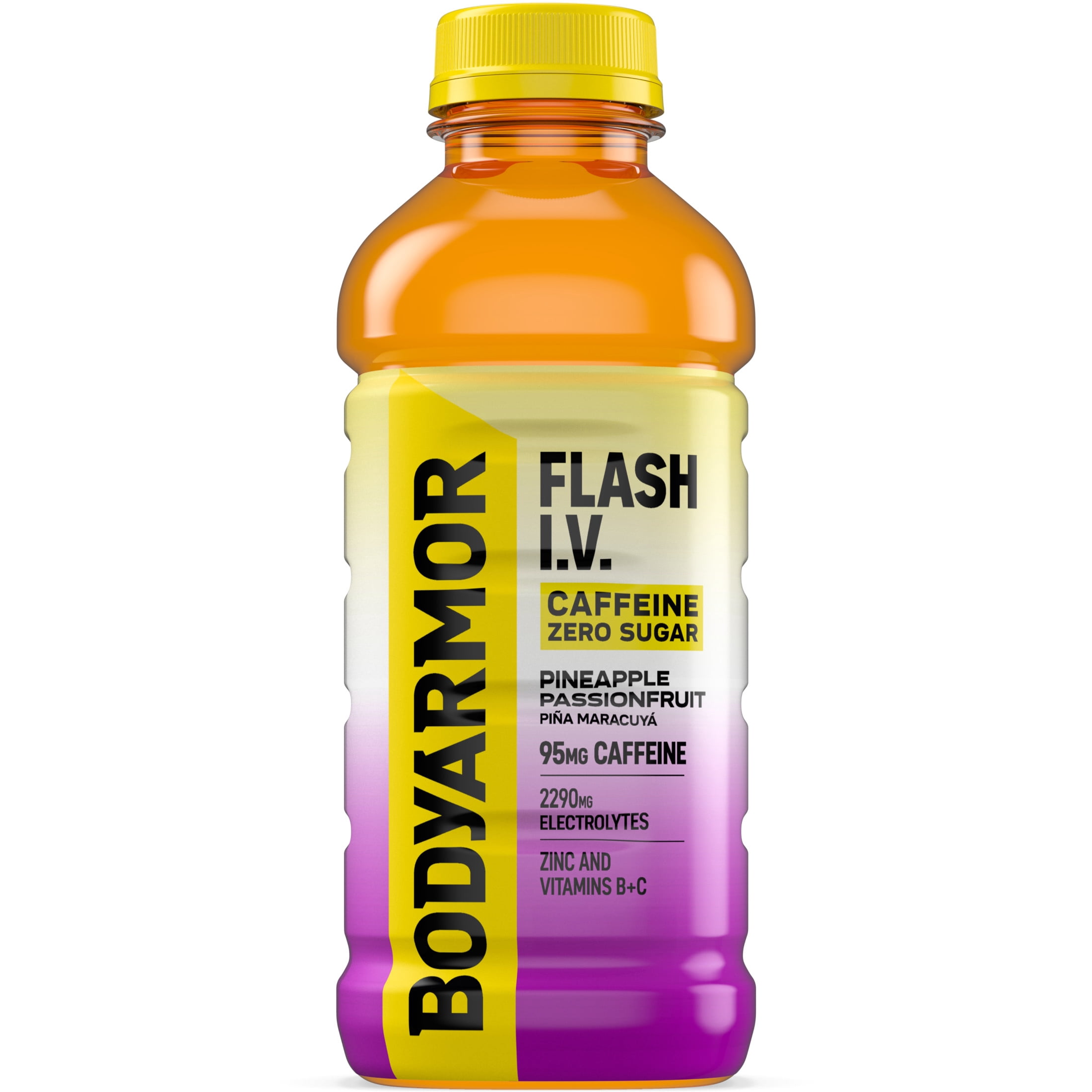 BODYARMOR Flash IV Zero Sugar Caffeine Pineapple Passionfruit Electrolyte Beverage Bottle 20 fl oz