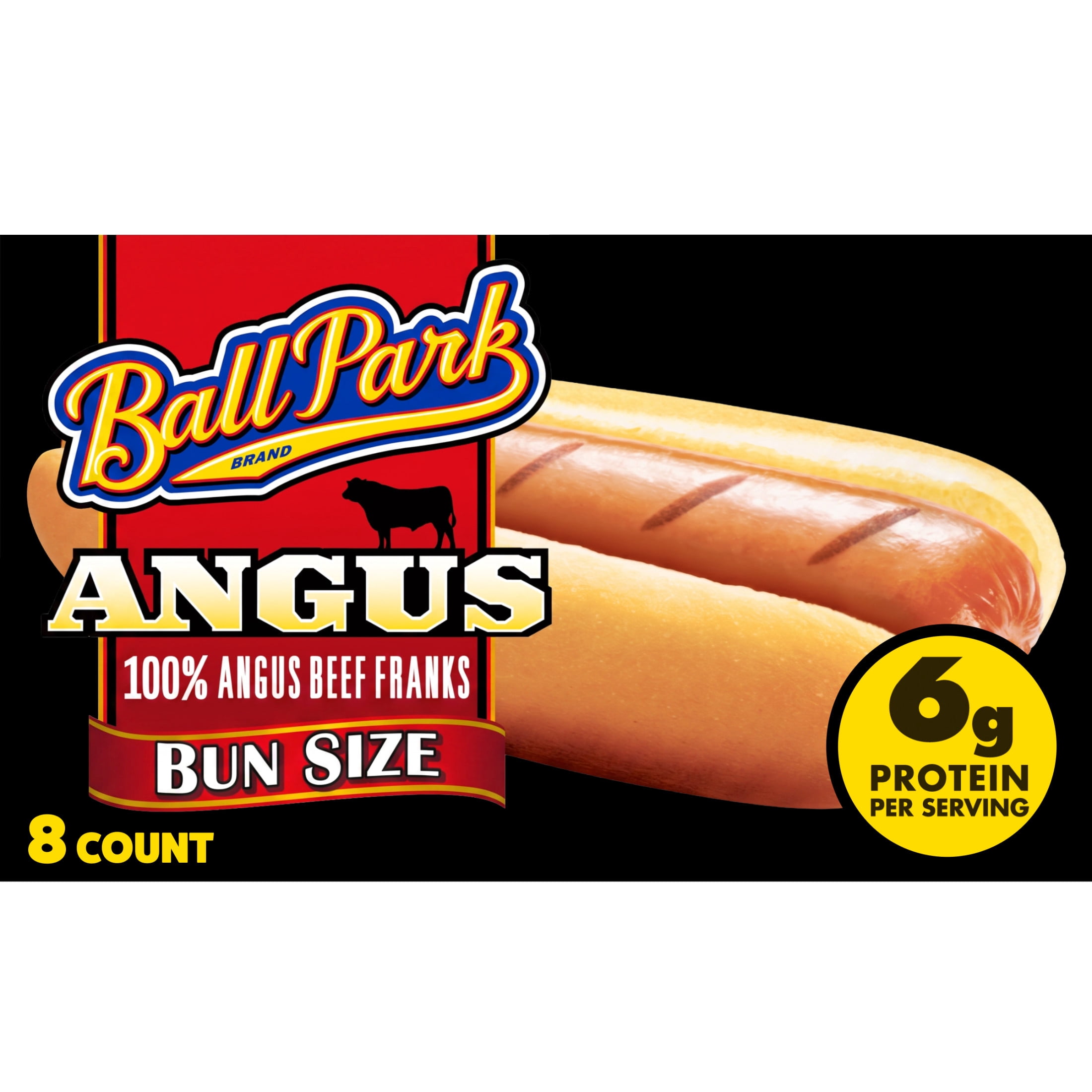 Ball Park Bun Length Angus Beef Hot Dogs, 14 oz, 8 Count (Fully Cooked)