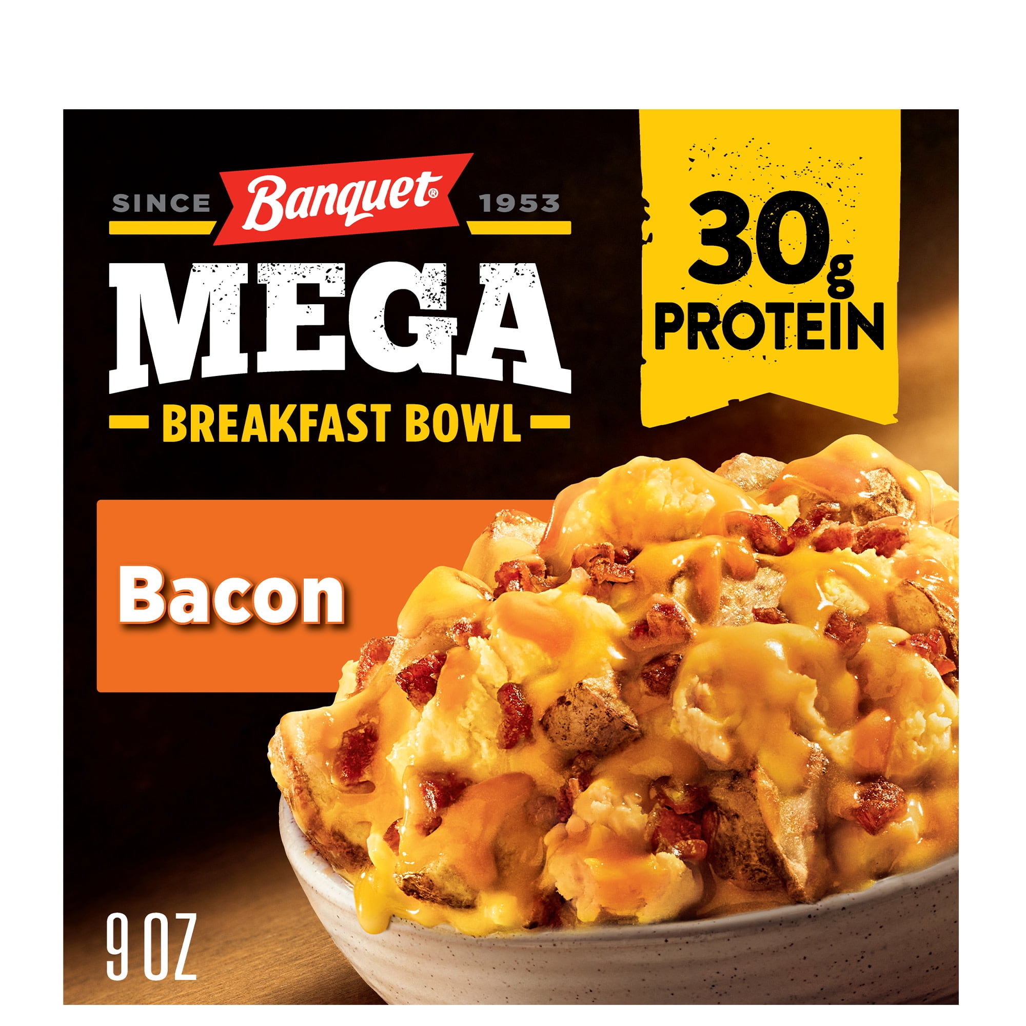 Banquet MEGA Breakfast Bowl Bacon, 30g Protein, Frozen Breakfast Bowl, 9 oz. Bowl