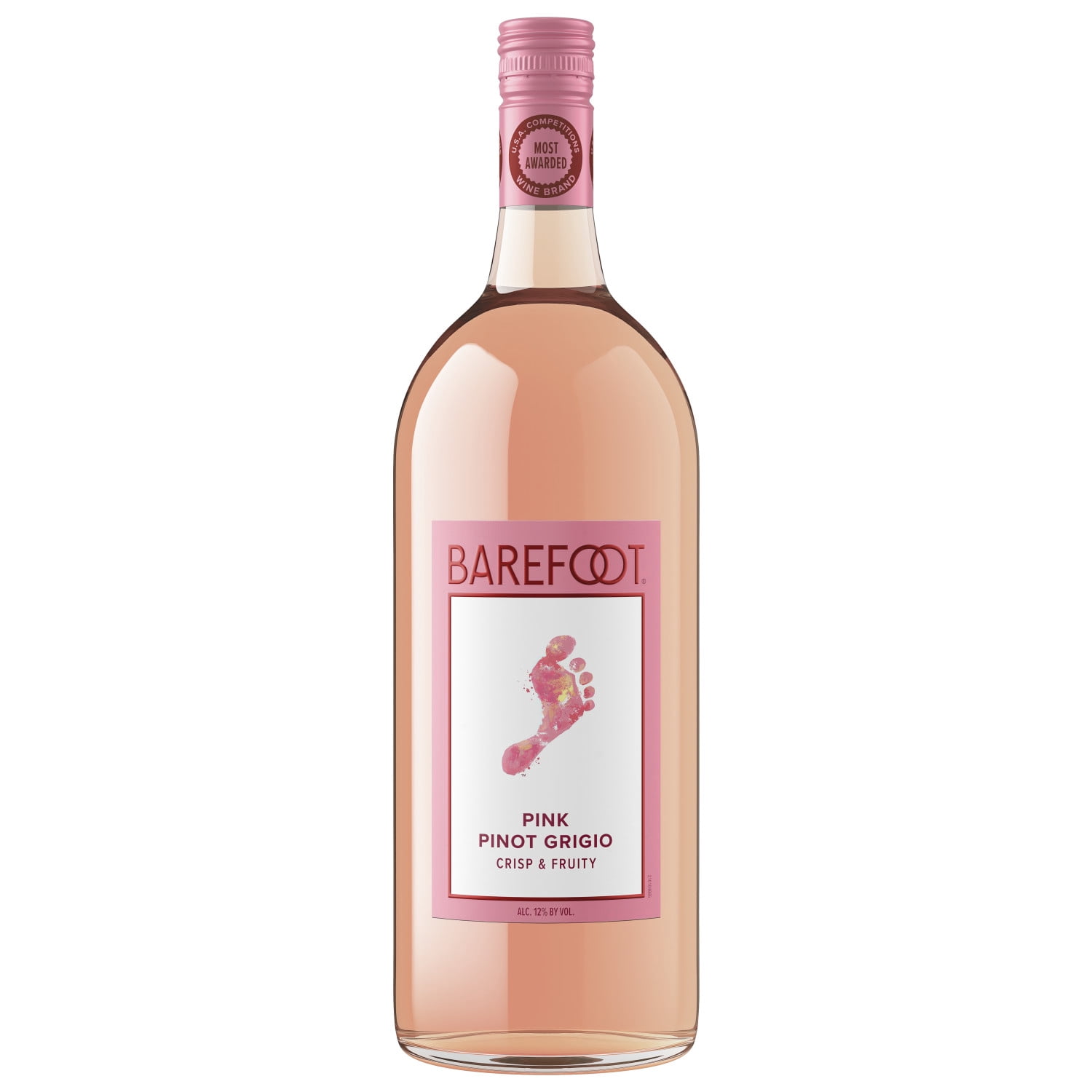 Barefoot Cellars Pink Pinot Grigio Wine, 1.5L Glass Bottle, 12% ABV