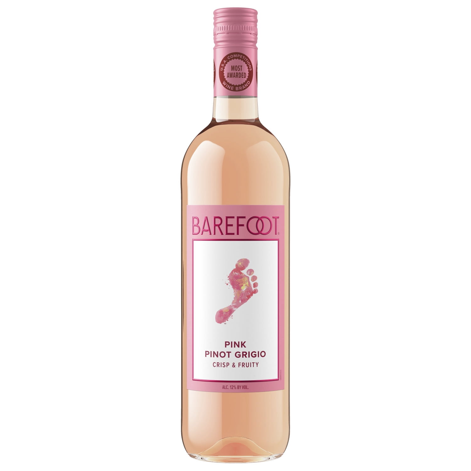 Barefoot Cellars Pink Pinot Grigio Wine, 750mL Glass Bottle, 12.3% ABV
