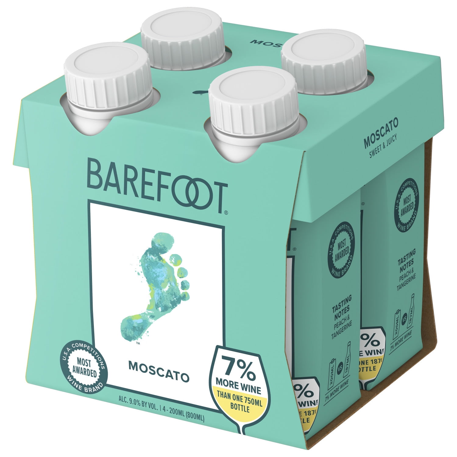 Barefoot Moscato White Wine, 4 Pack of 200 mL Tetra Cartons, 9% ABV
