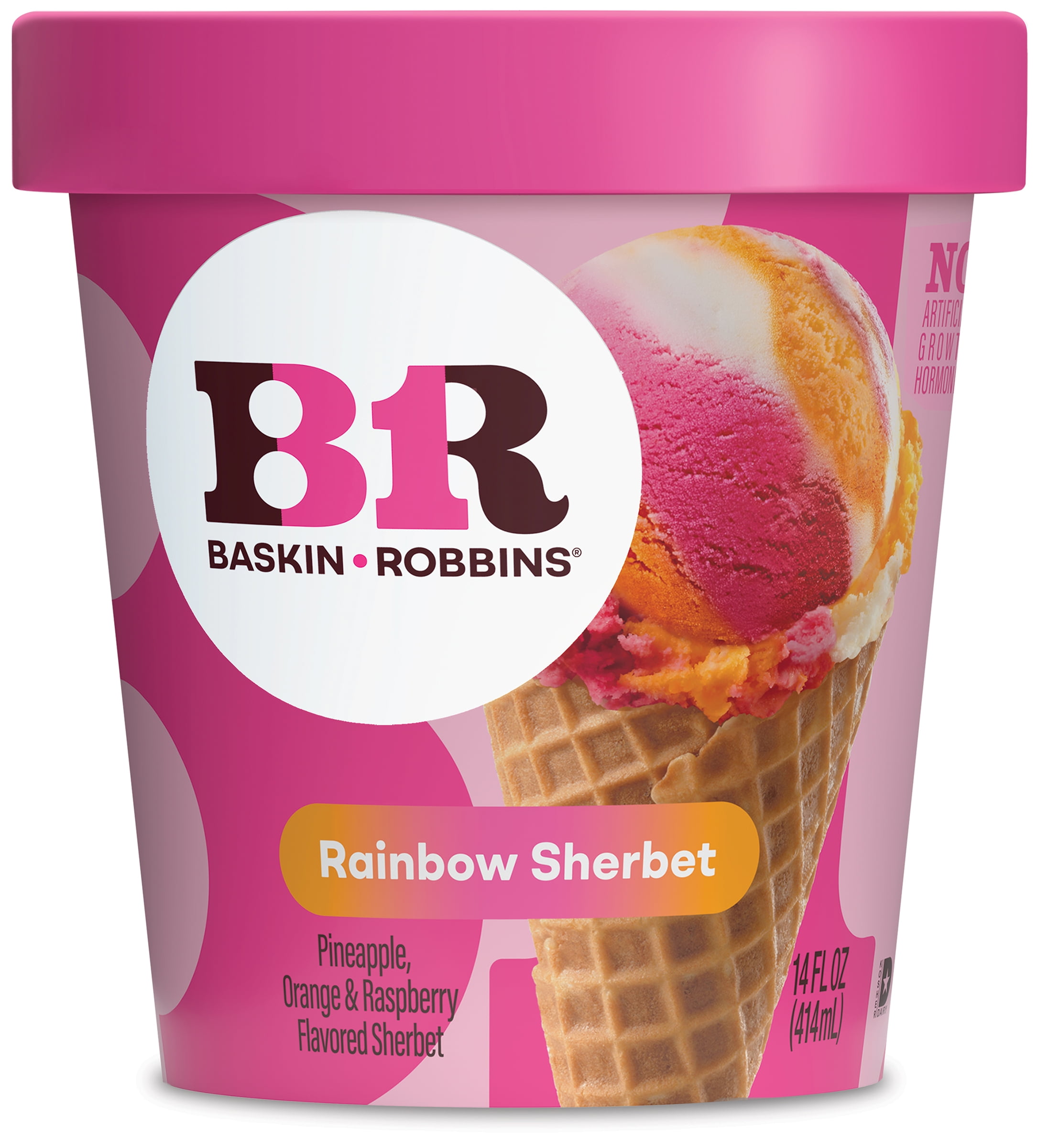 Baskin-Robbins Rainbow Sherbet, 14 fl oz Cup Pineapple, Orange, and Raspberry Flavored Sherbet
