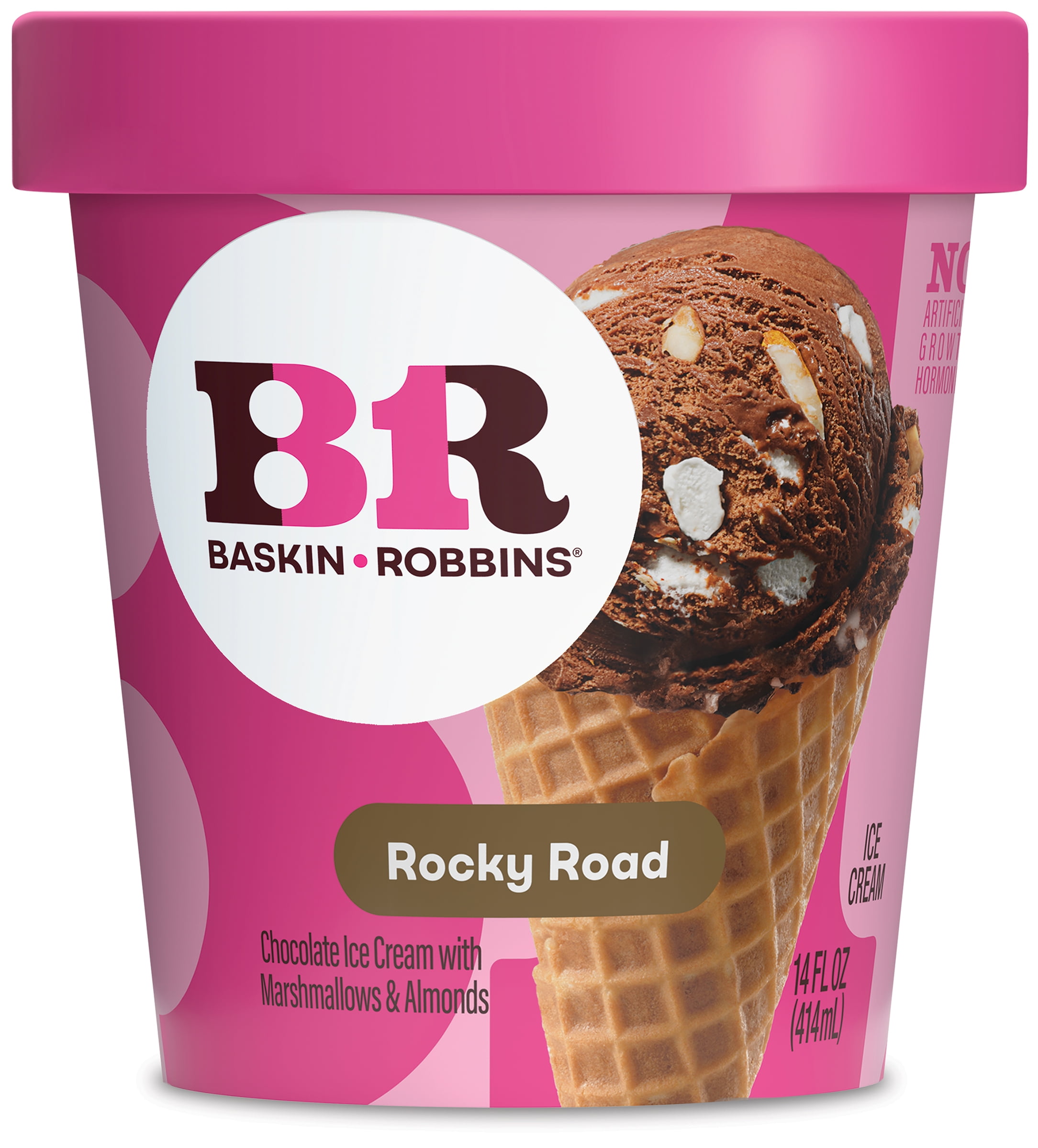 Baskin-Robbins Rocky Road Ice Cream, 14 fl oz Cup Chocolate Ice Cream with Marshmallows and Almonds