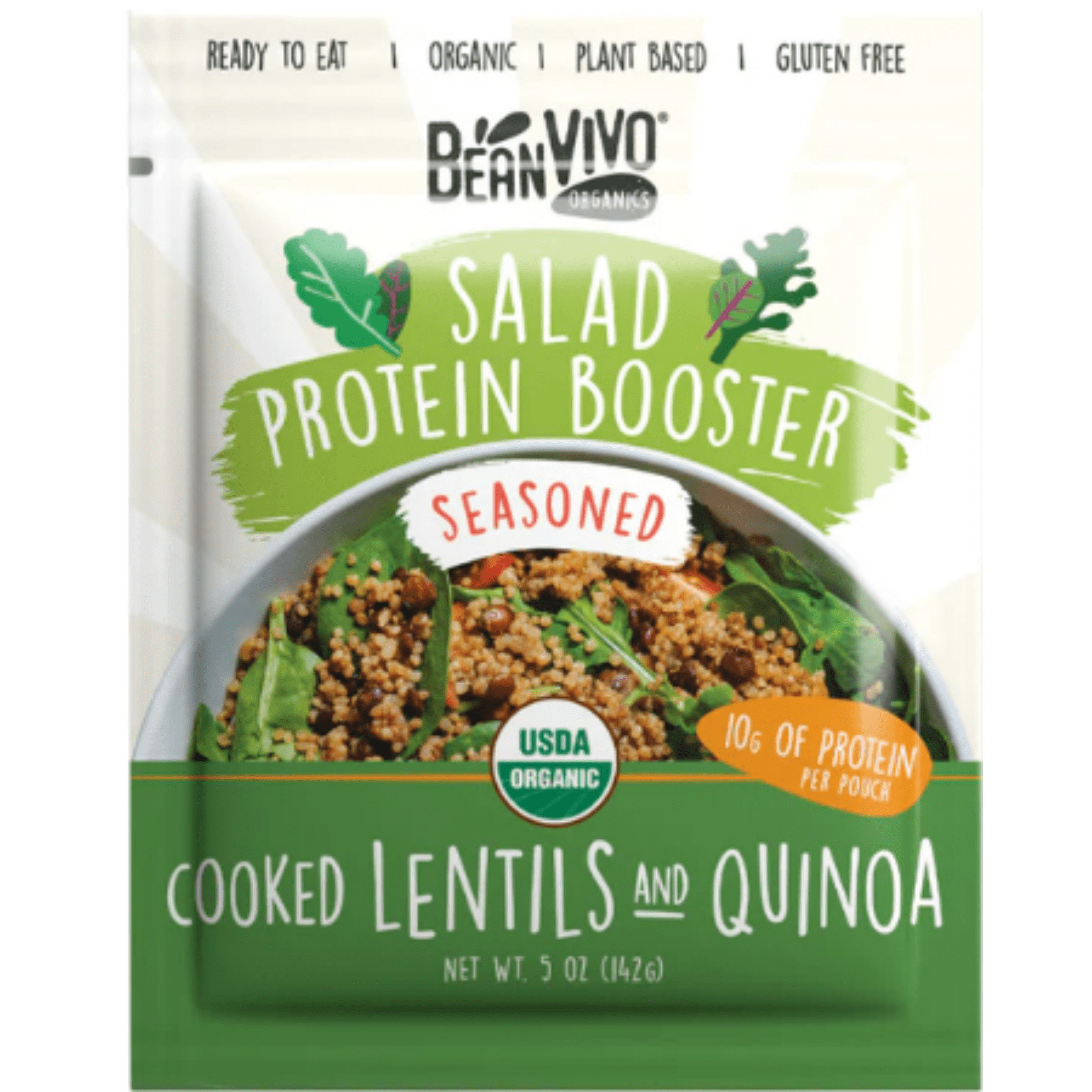 BeanVIVO Organic Lentil & Quinoa Protein Booster, Ready-to-Eat Plant-Based Protein for Salads, Bowls & Meals, Seasoned, 5 oz