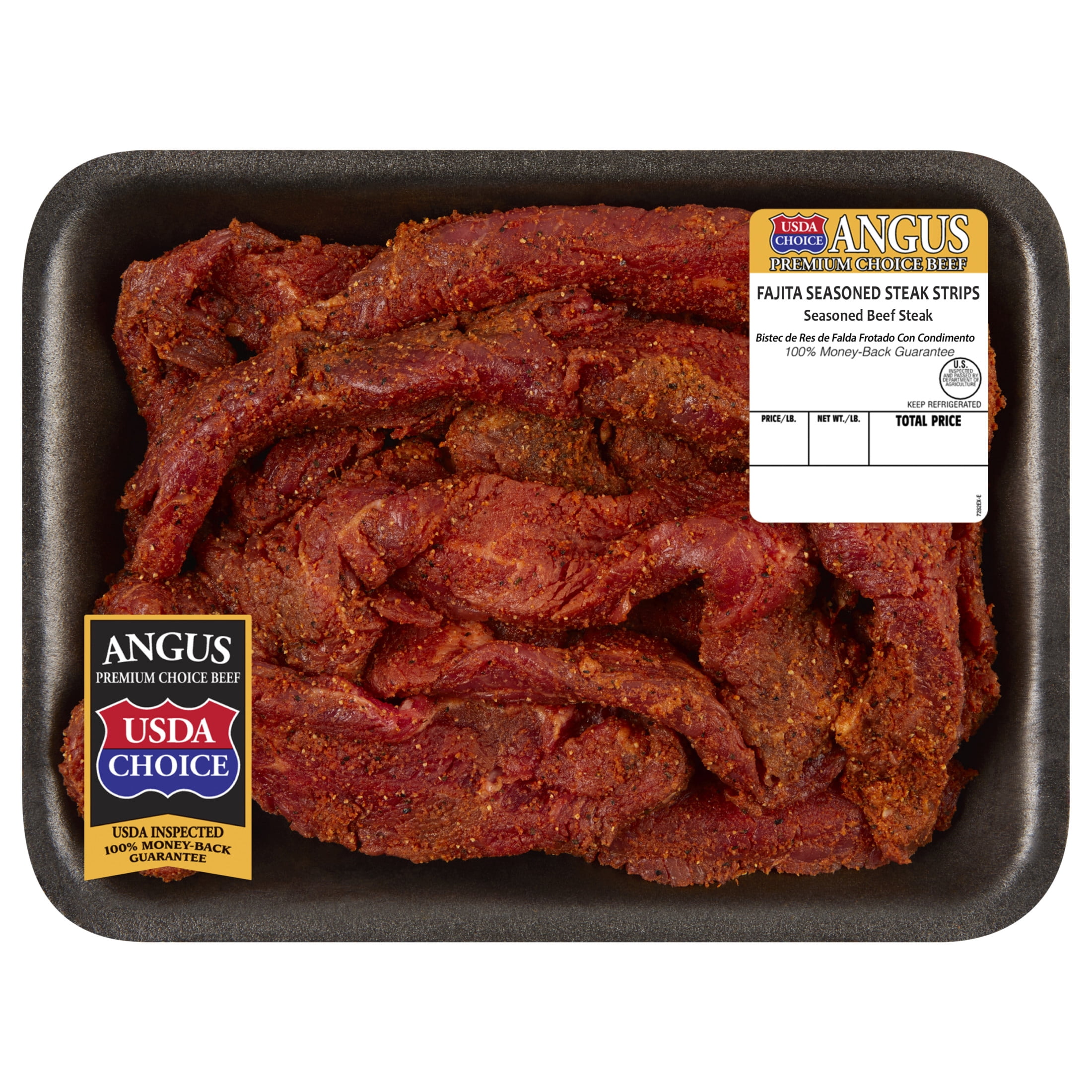 Fajita Seasoned Flank Steak Strips, Choice Angus Beef, Tray, Fresh, 0.53 - 1.7 lb
