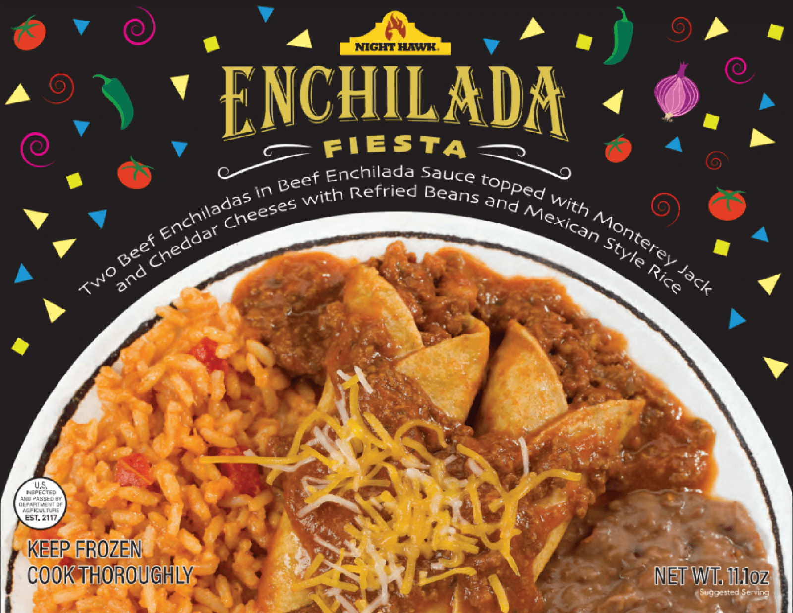Beef Enchilada with Rice and Beans Night Hawk Fiesta, 11.1 oz (Regular Frozen)