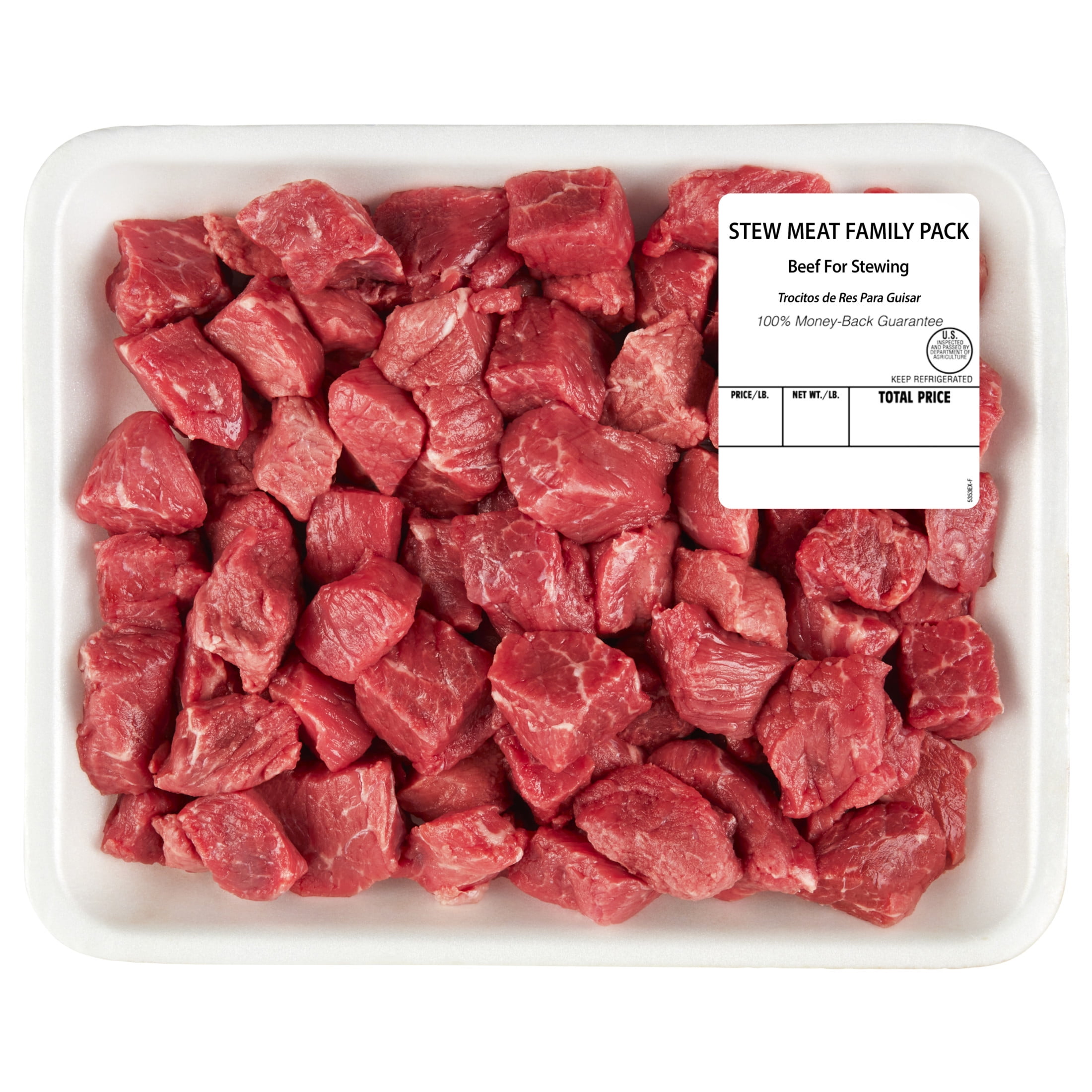Beef Stew Meat, Tray, Family Pack, Fresh, 1.75 - 2.25 lb