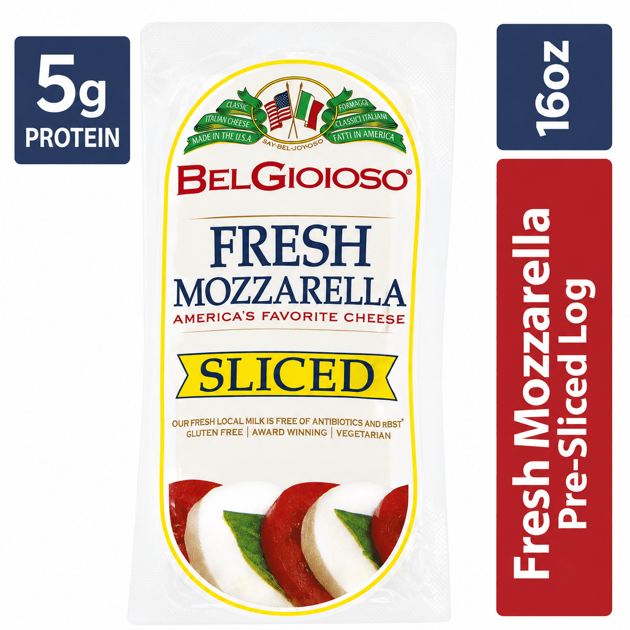 BelGioioso Fresh Mozzarella Log, Pre-Sliced Specialty Cheese, 16 oz Refrigerated Plastic Packet