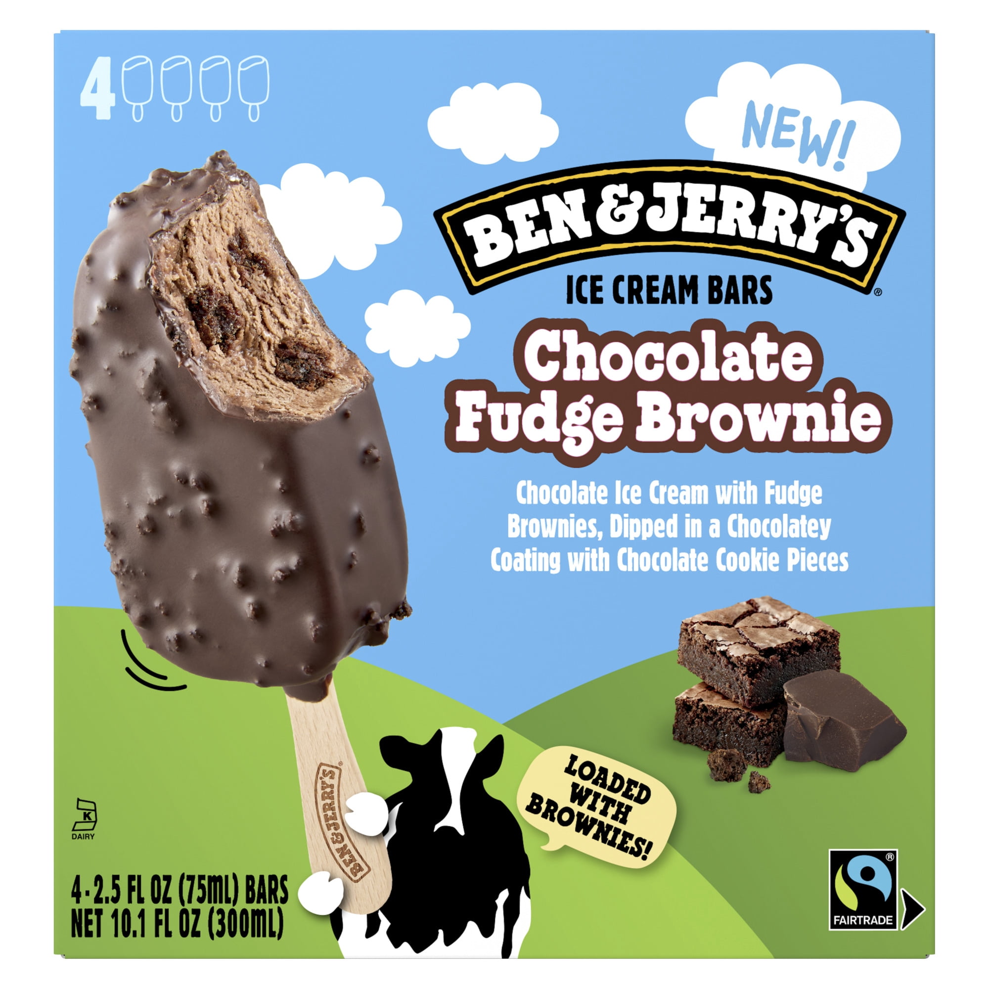Ben & Jerry's Chocolate Fudge Brownie Ice Cream Bars, 10.1 fl oz, 4 Count