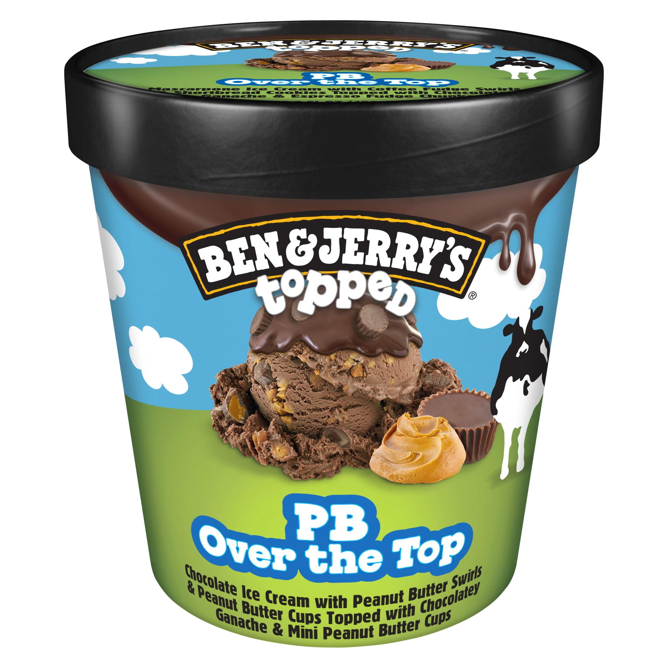 Ben & Jerry's Non-GMO Top Peanut Butter over The Top Ice Cream Cage-Free Eggs Kosher Milk, 1 Pint