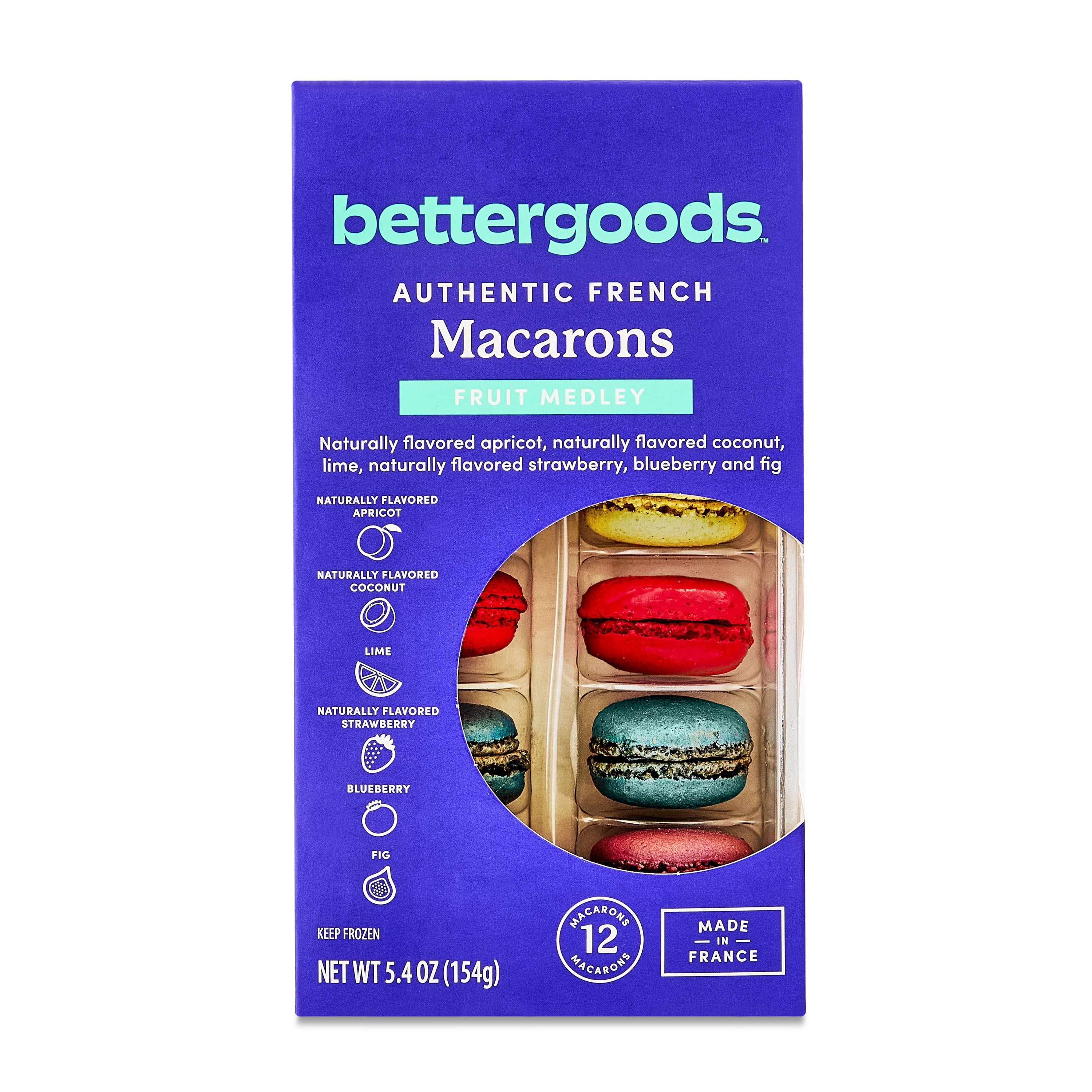 bettergoods Frozen Dessert Macarons Assorted Fruit Medley, 5.4 oz, 12 Count (Ready-to-Eat)