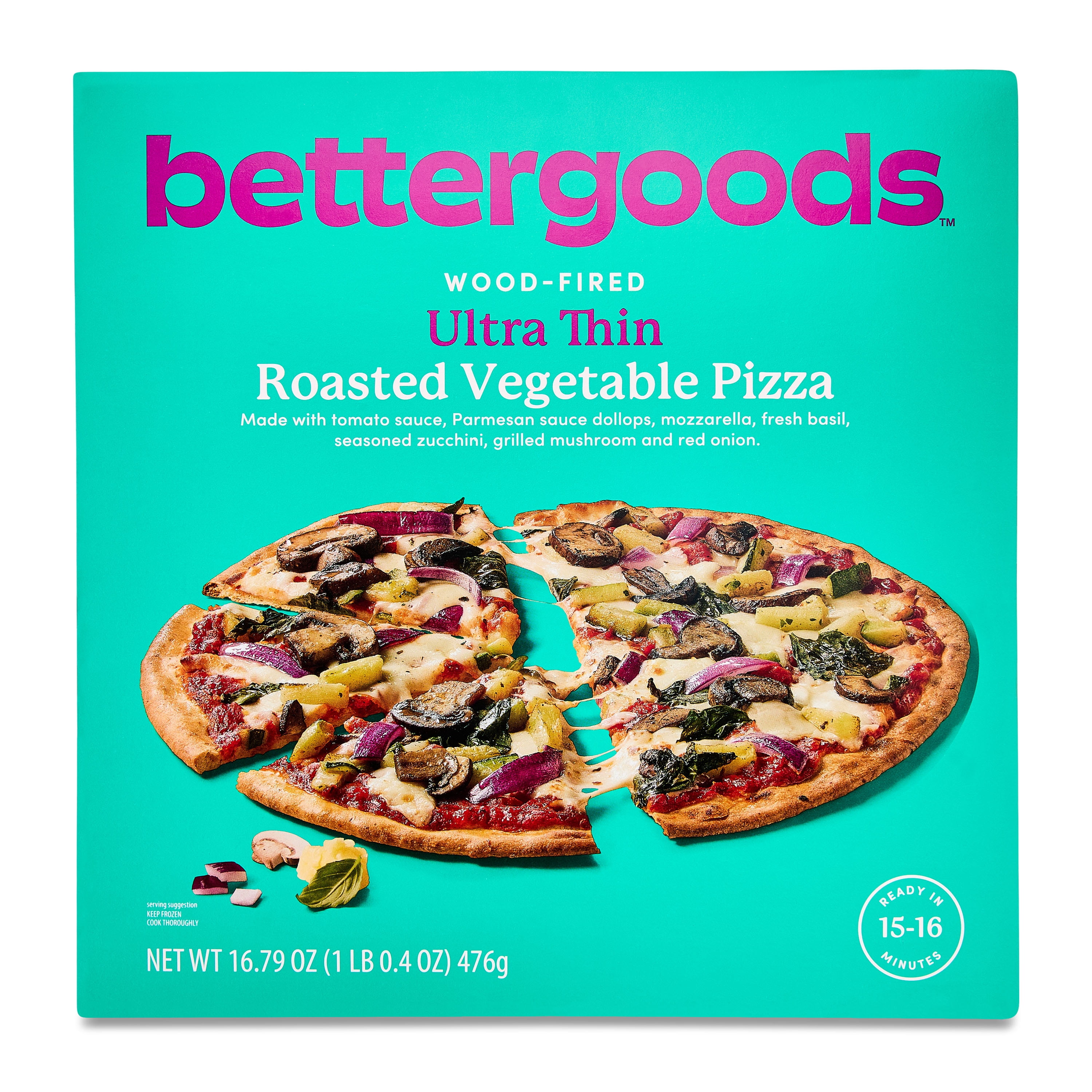 bettergoods Wood-Fired Ultra-Thin Roasted Vegetable Pizza, 16.9 oz (Frozen)