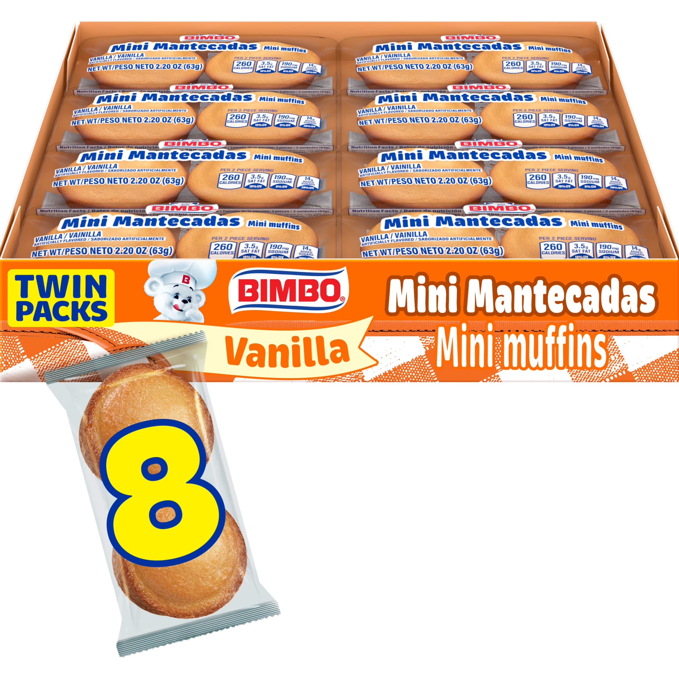 Bimbo Mini Mantecadas Vanilla Mini Muffins, 8 twin packs, 17.6 oz