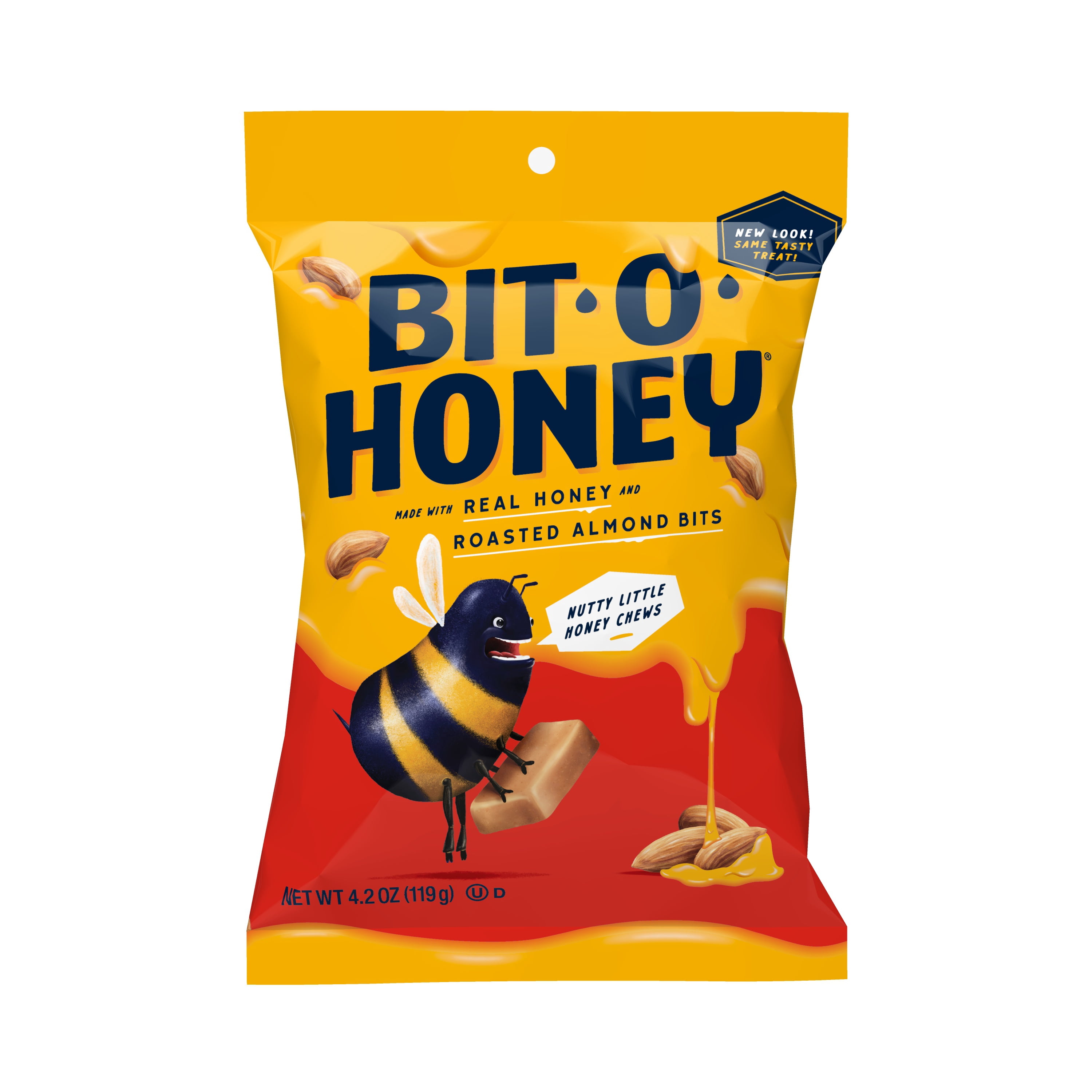 Bit-O-Honey Honey and Roasted Almond Chewy Taffy Candy 4.2oz. Candy Bag Gluten Free, Contains Milk and Eggs
