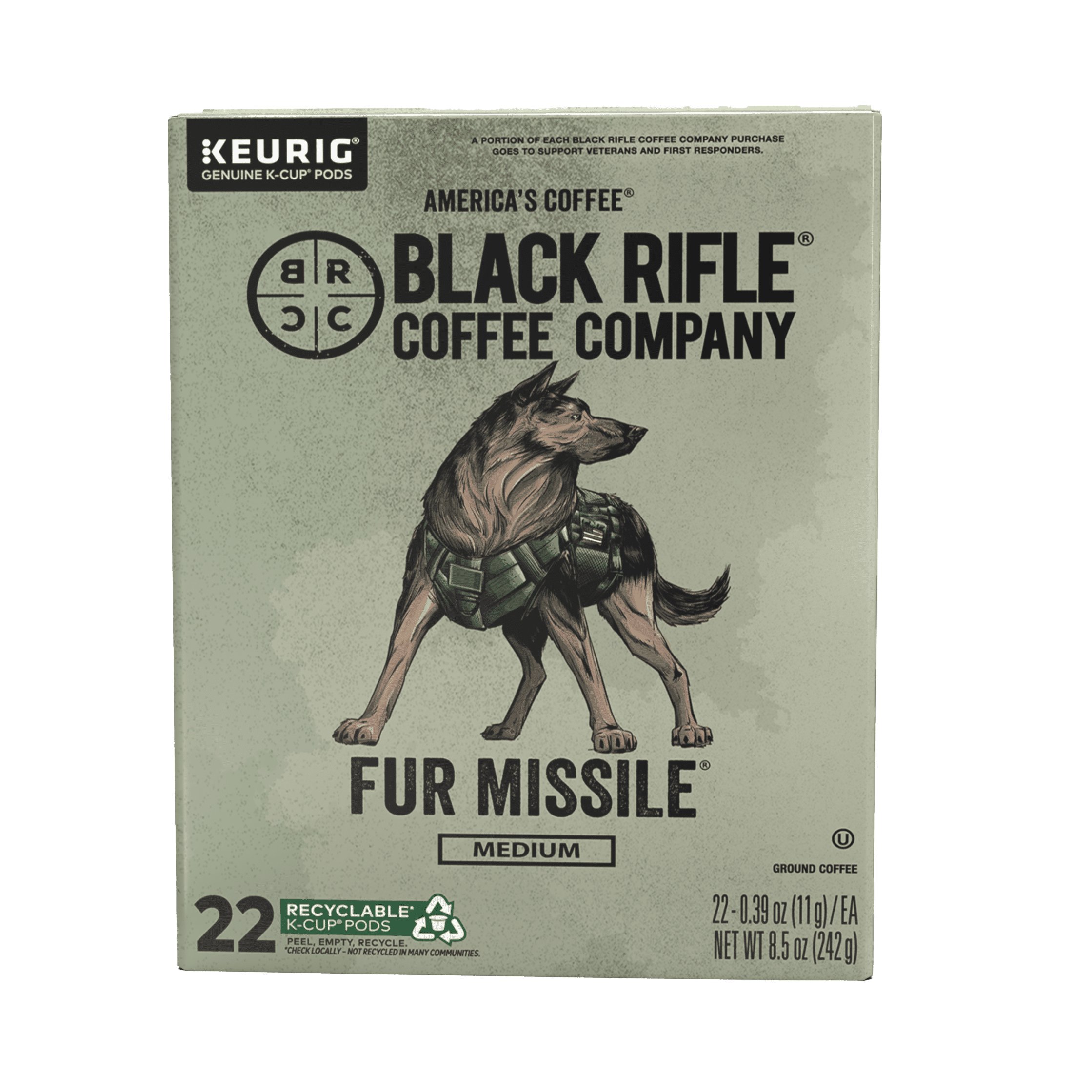 Black Rifle Coffee Company Fur Missile K-Cup Pods, Medium Roast, 22 Ct