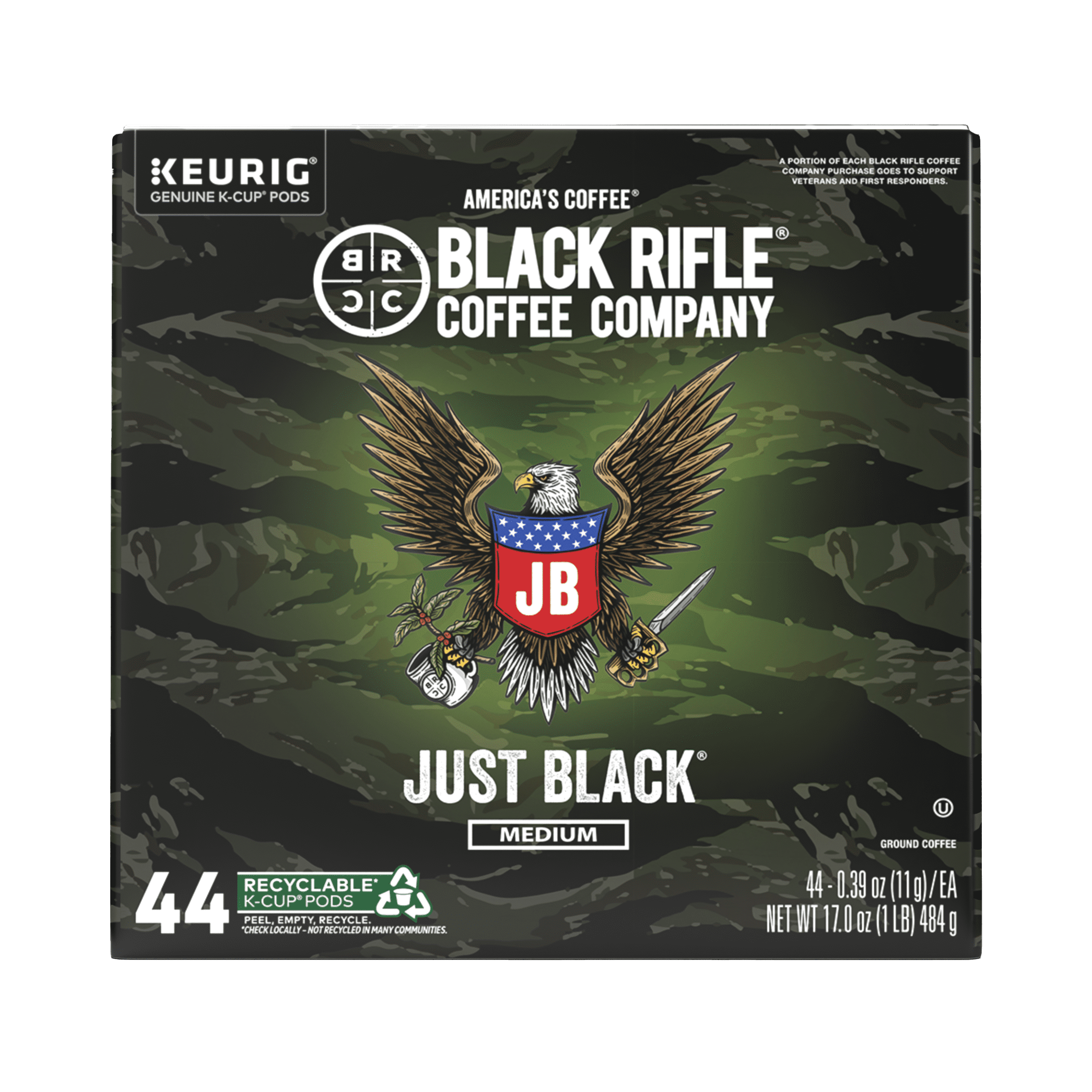 Black Rifle Coffee Company Just Black K Cups Pods, Medium Roast, 44 Ct