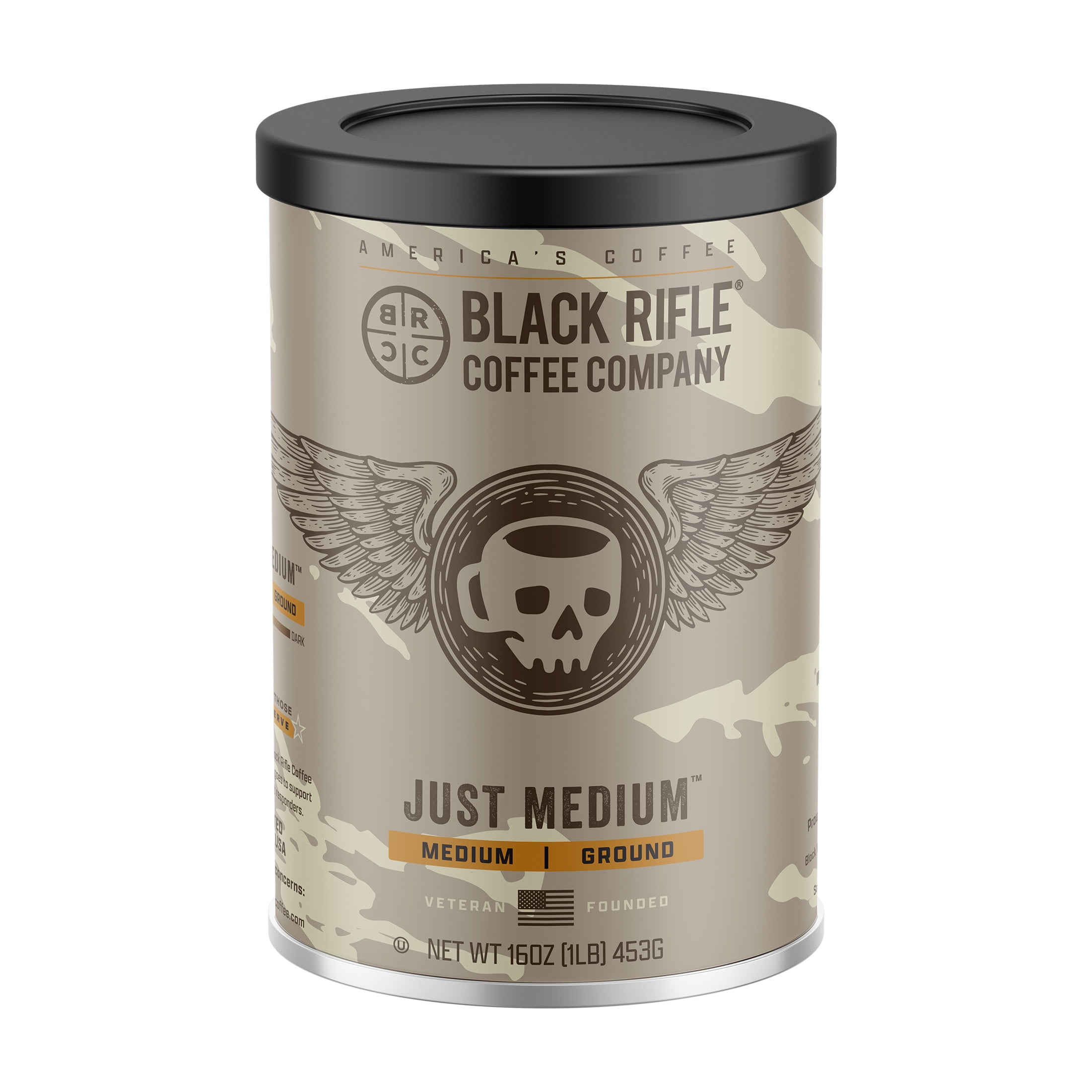 Black Rifle Coffee Company Just Medium, Medium Roast, Ground Coffee Canister, 16oz