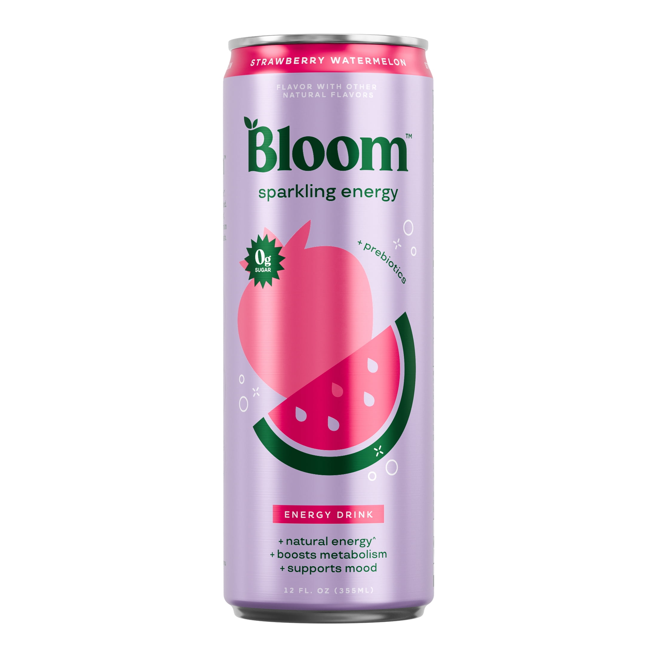 Bloom Nutrition Sparkling Energy Drink, Strawberry Watermelon, 12 fl oz Single Can