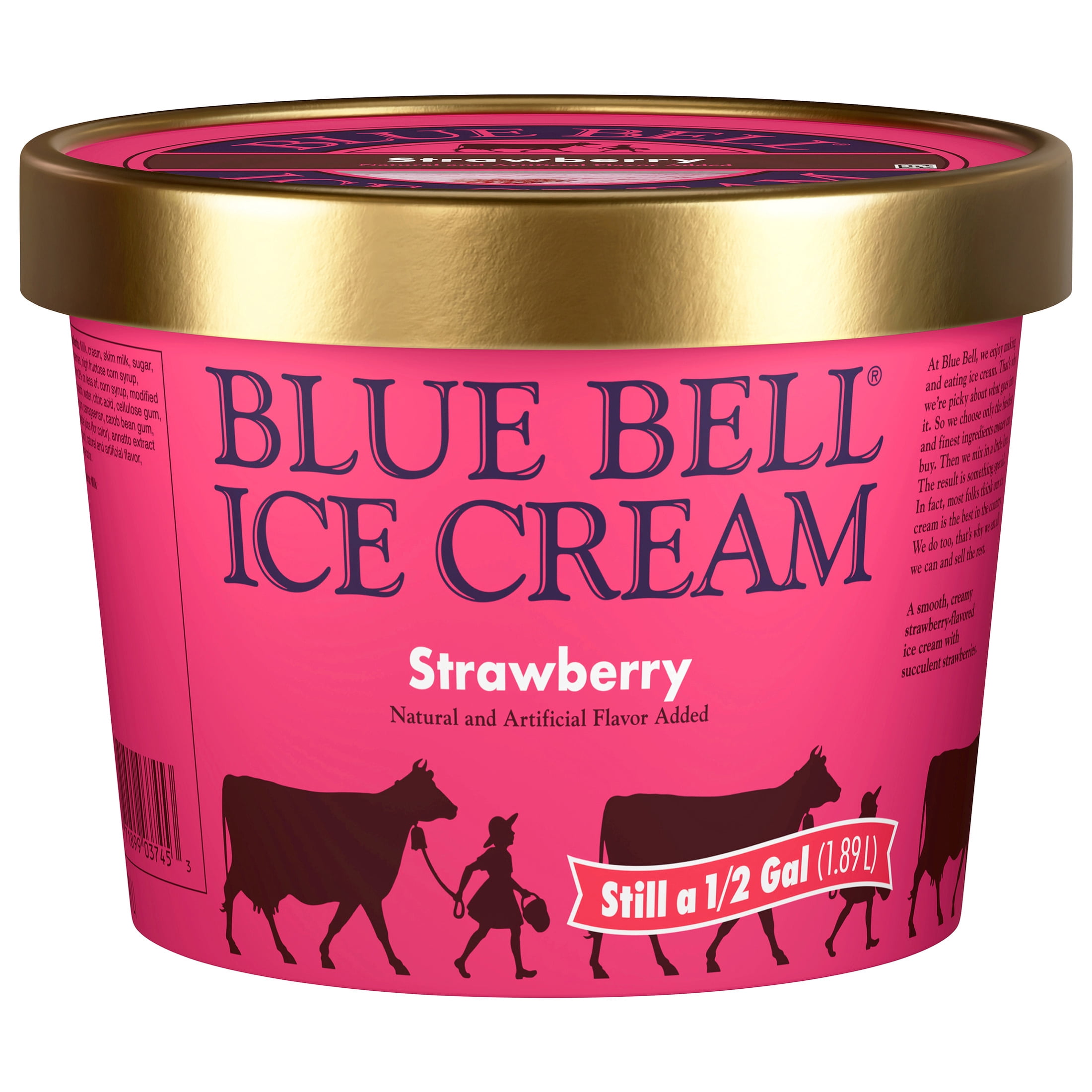 Blue Bell Strawberry Ice Cream Half Gallon, 64 fl oz